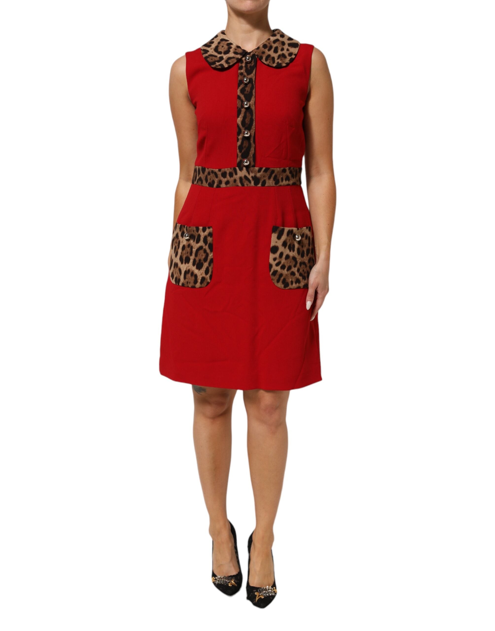 Dolce & Gabbana Rotes Leopard Viskose Etuikleid in A-Linie-2