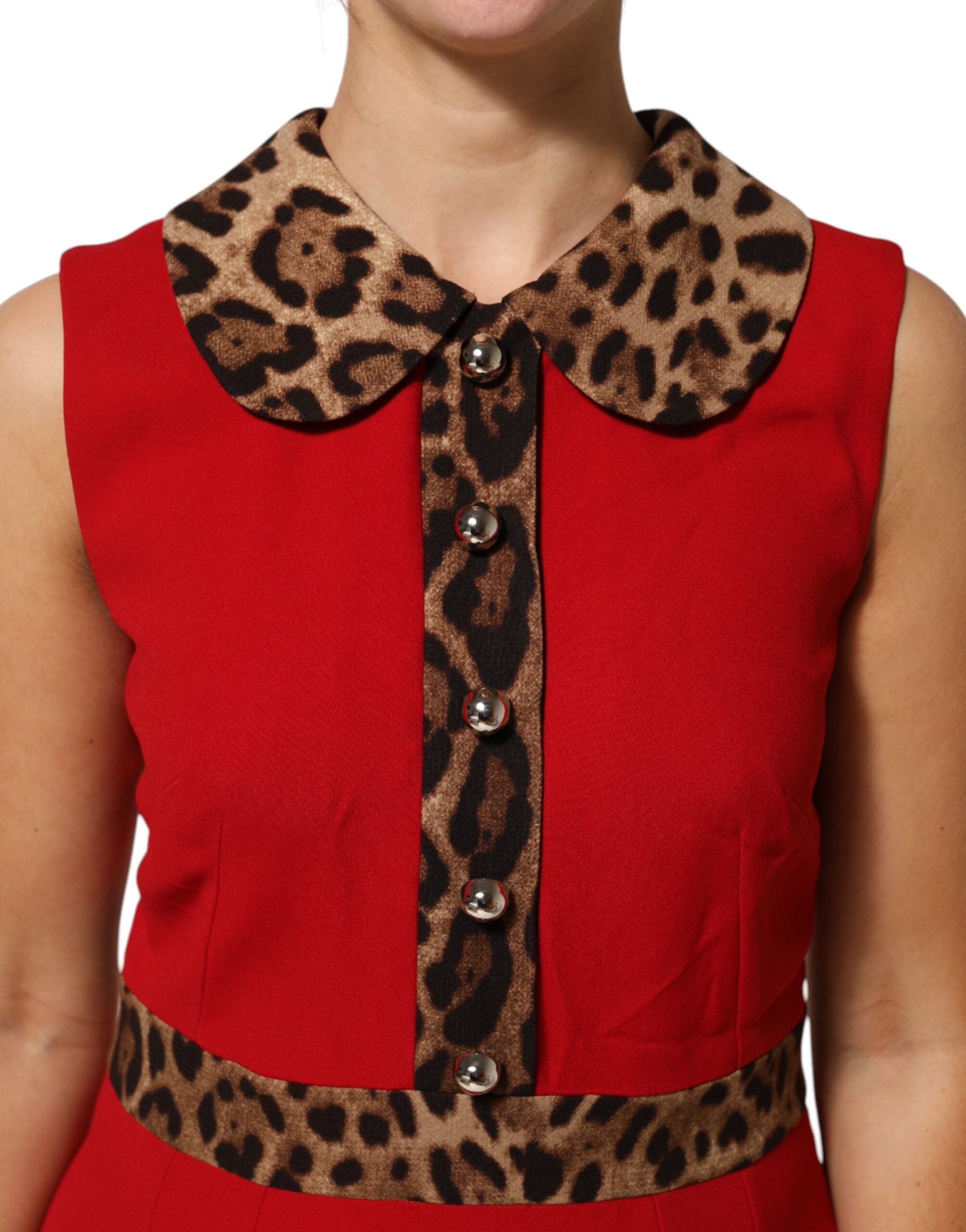 Dolce & Gabbana Rotes Leopard Viskose Etuikleid in A-Linie-5