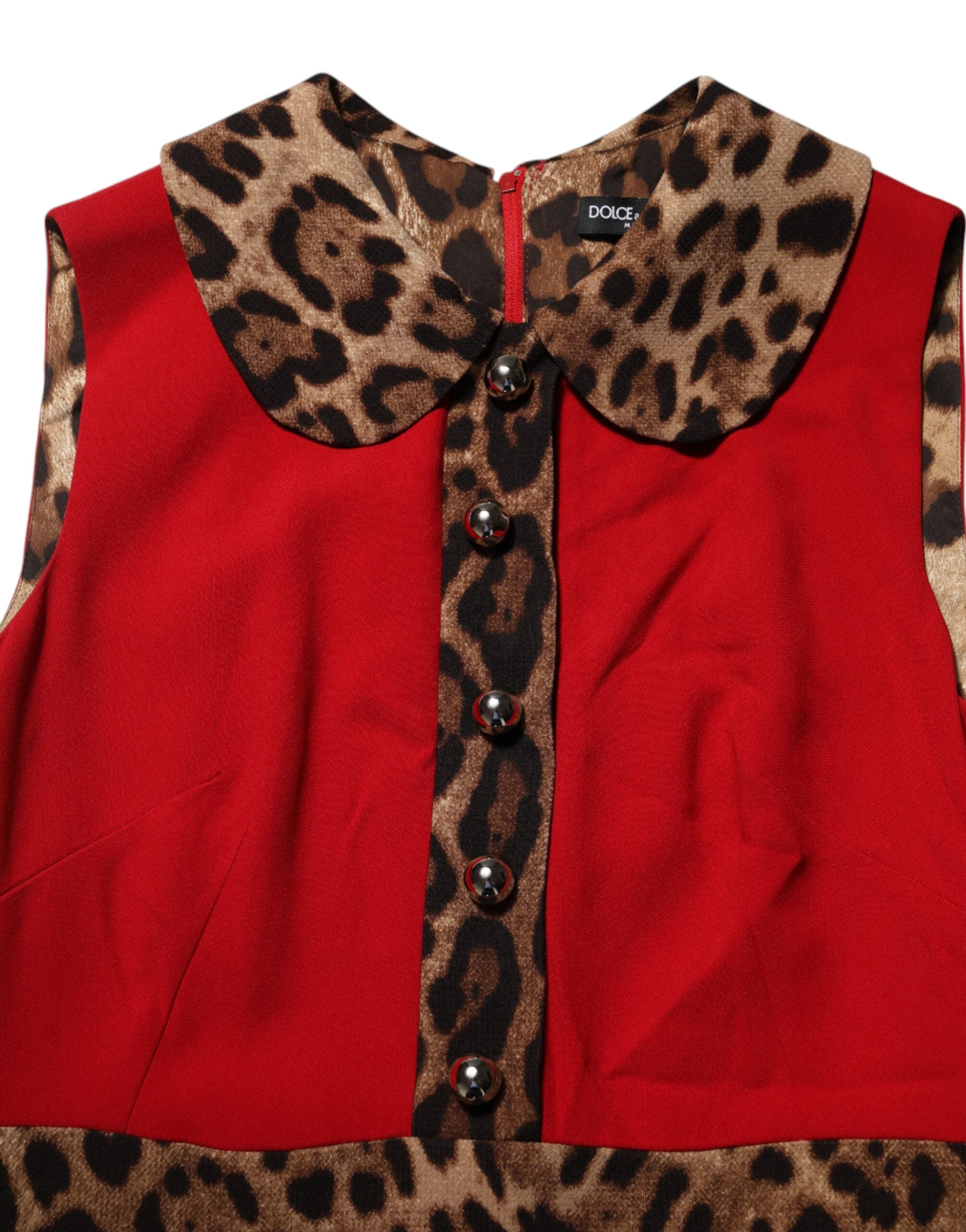 Dolce & Gabbana Rotes Leopard Viskose Etuikleid in A-Linie-7
