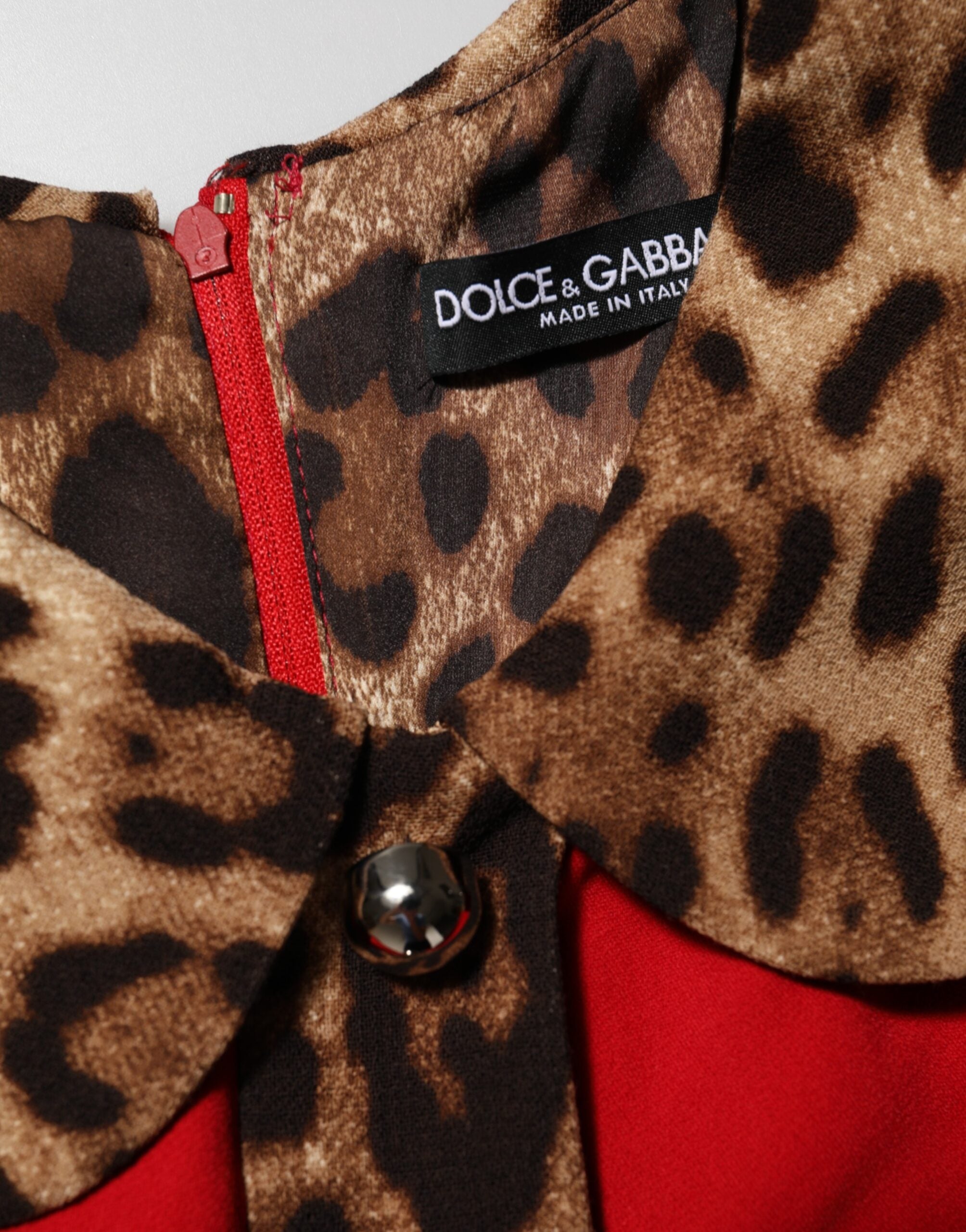 Dolce & Gabbana Rotes Leopard Viskose Etuikleid in A-Linie-8