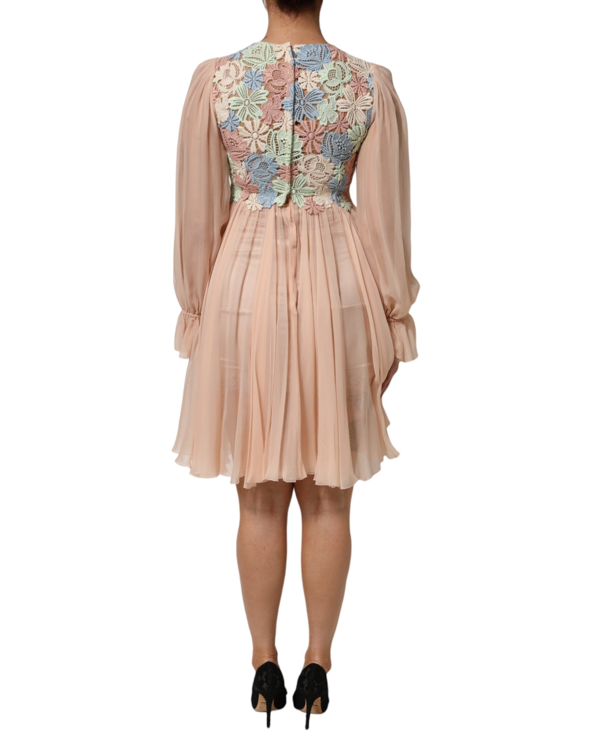 Dolce & Gabbana pink A-line dress with floral embroidery and pleats-4