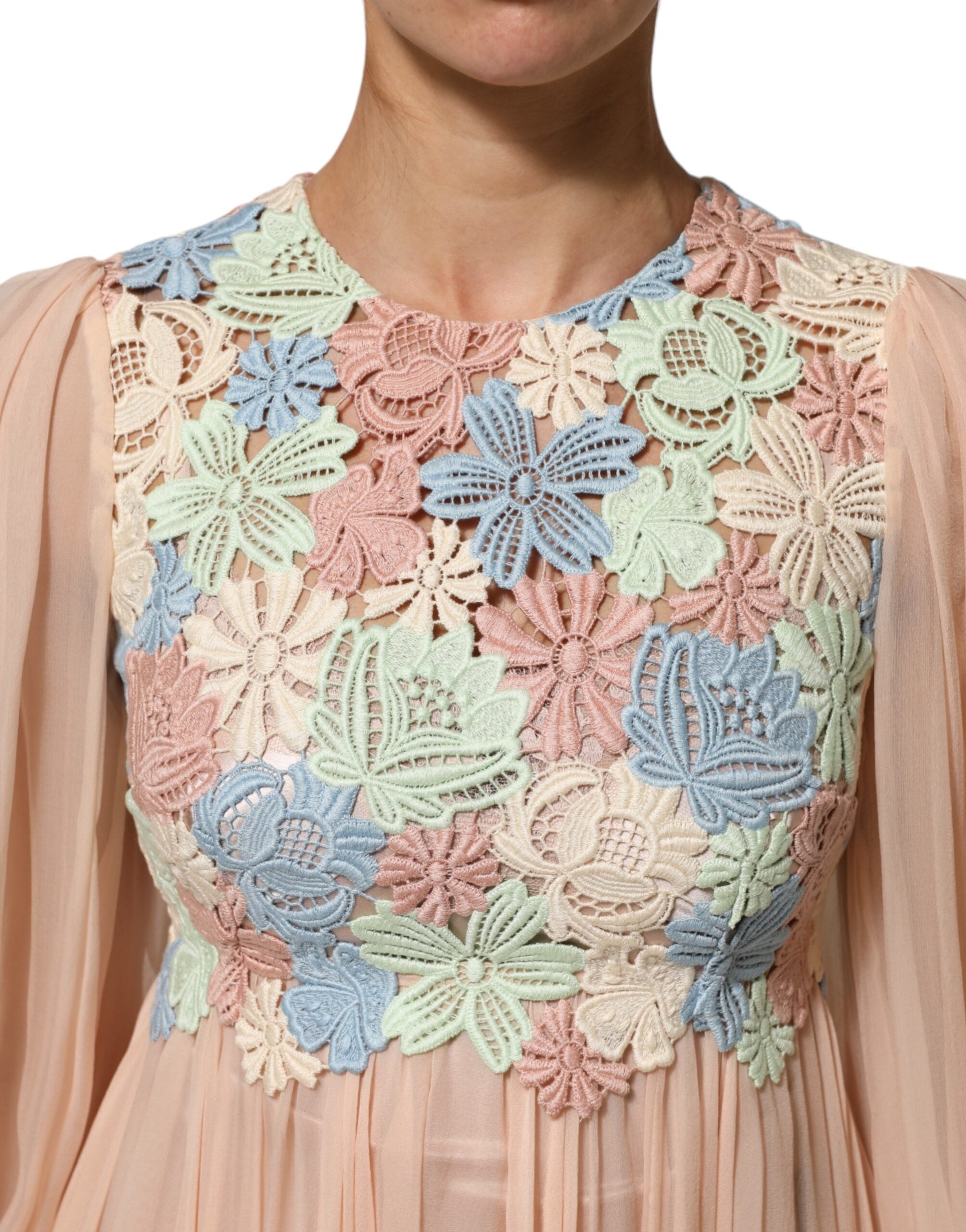 Dolce & Gabbana pink A-line dress with floral embroidery and pleats-5