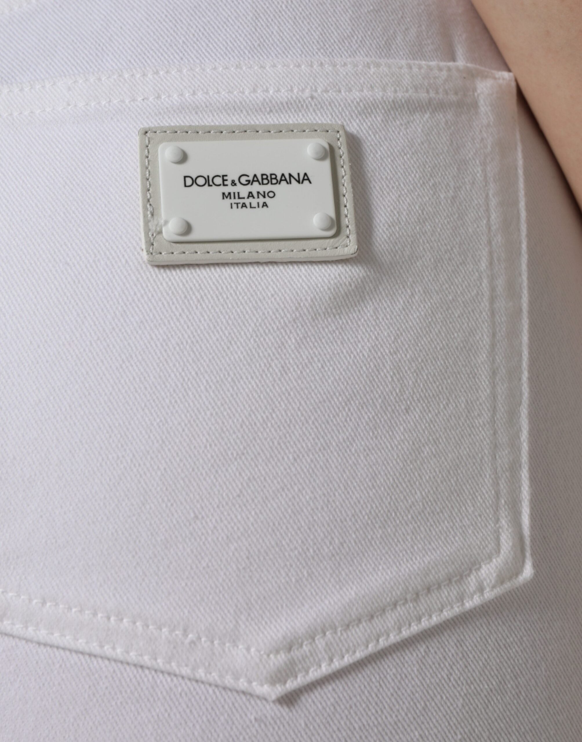 Vaqueros ajustados de algodón con logo AUDREY en blanco de Dolce & Gabbana-5