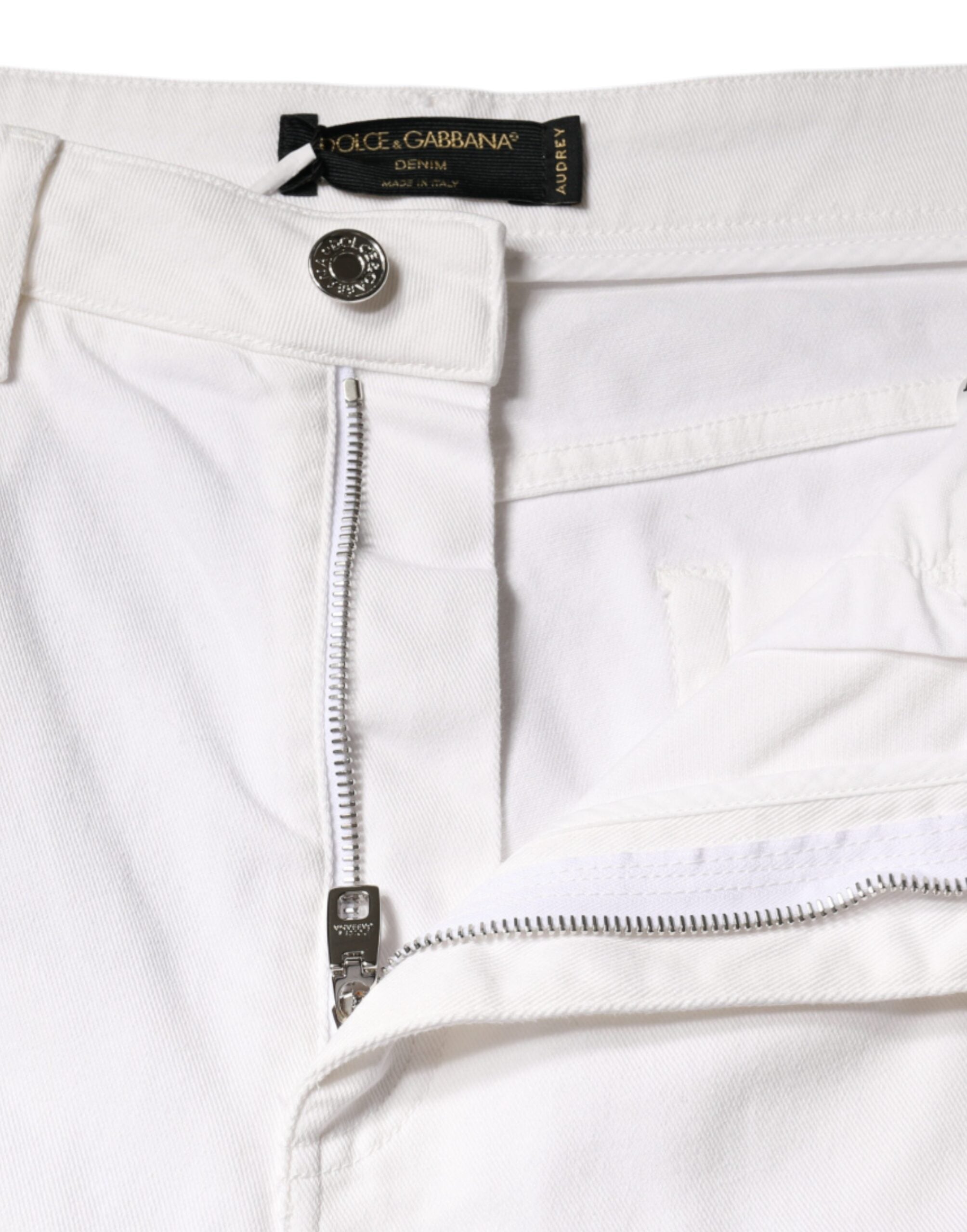 Vaqueros ajustados de algodón con logo AUDREY en blanco de Dolce & Gabbana-6