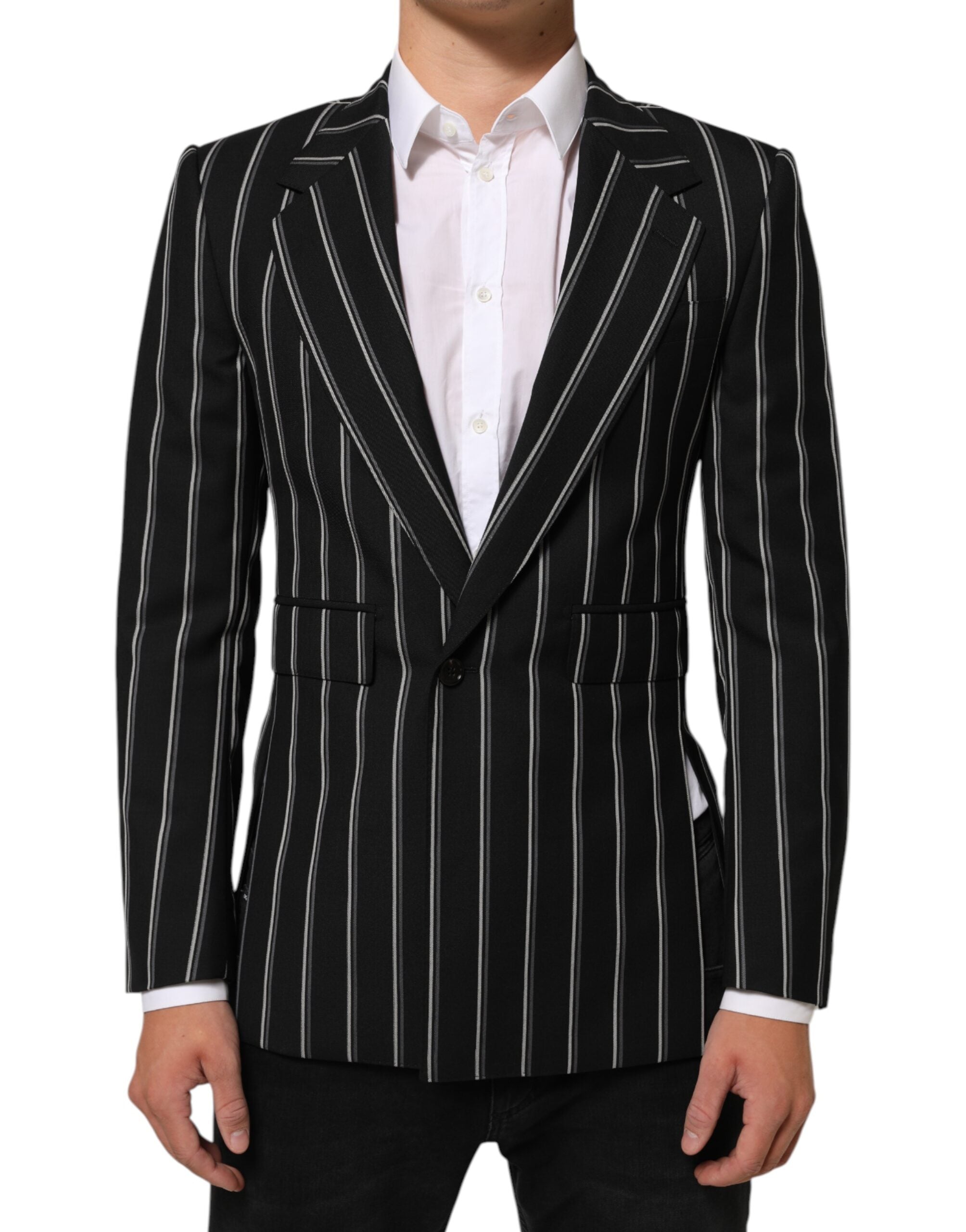 Dolce & Gabbana Schwarz gestreifter SICILIA 1-Knopf Anzug Blazer-2