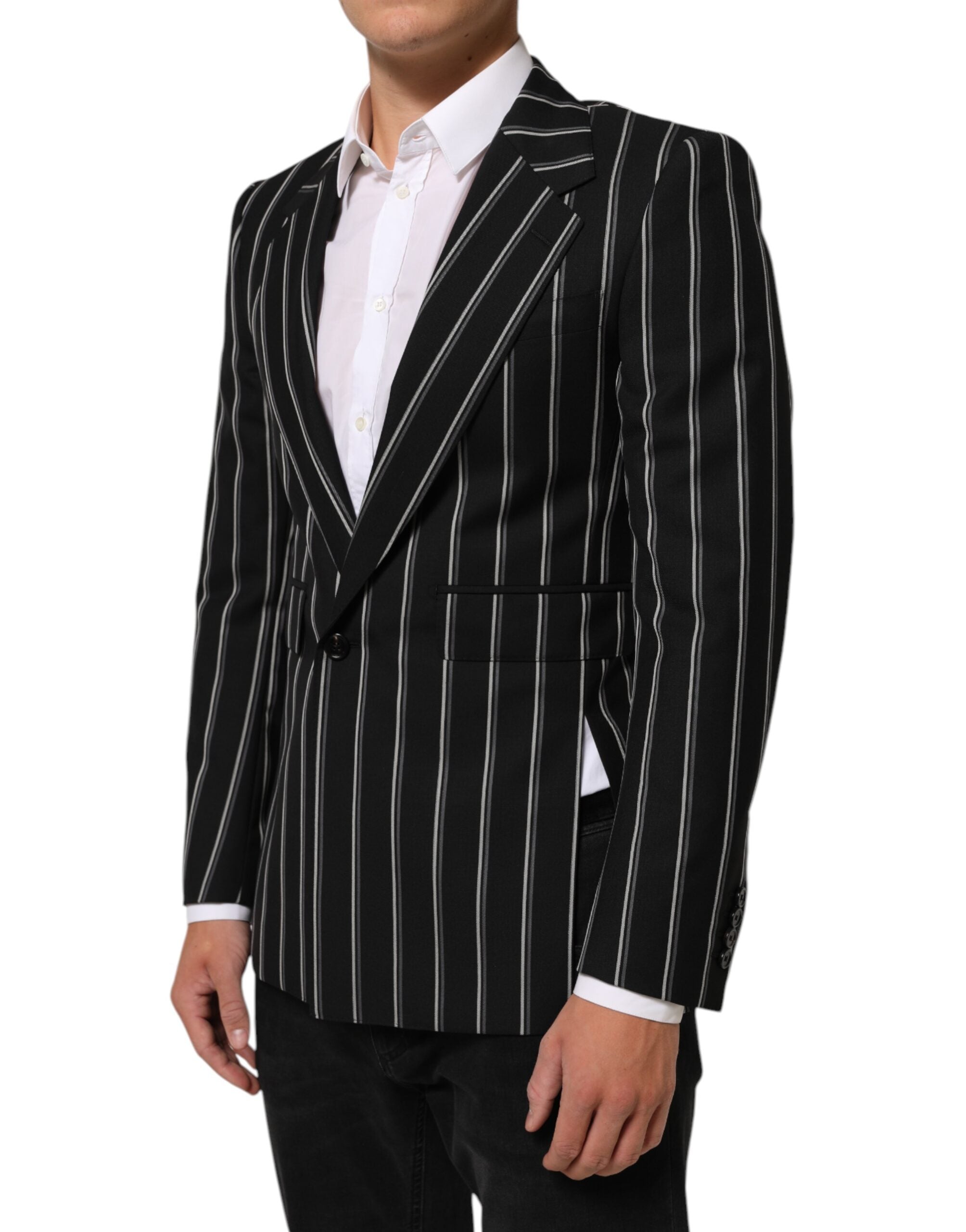 Dolce & Gabbana Schwarz gestreifter SICILIA 1-Knopf Anzug Blazer-3