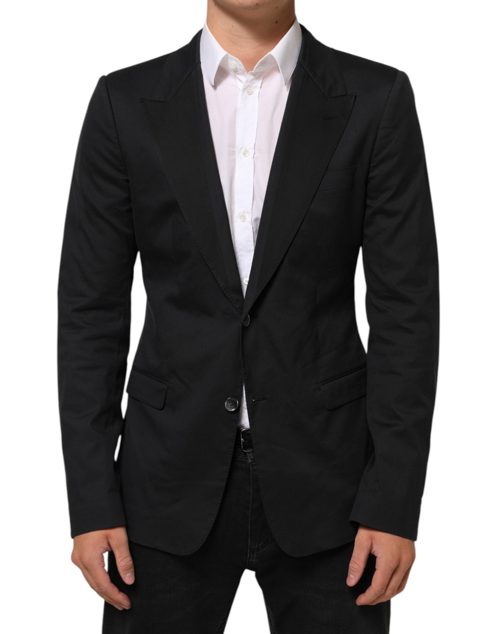 Chaqueta de traje de dos botones de algodón negro de Dolce & Gabbana-1