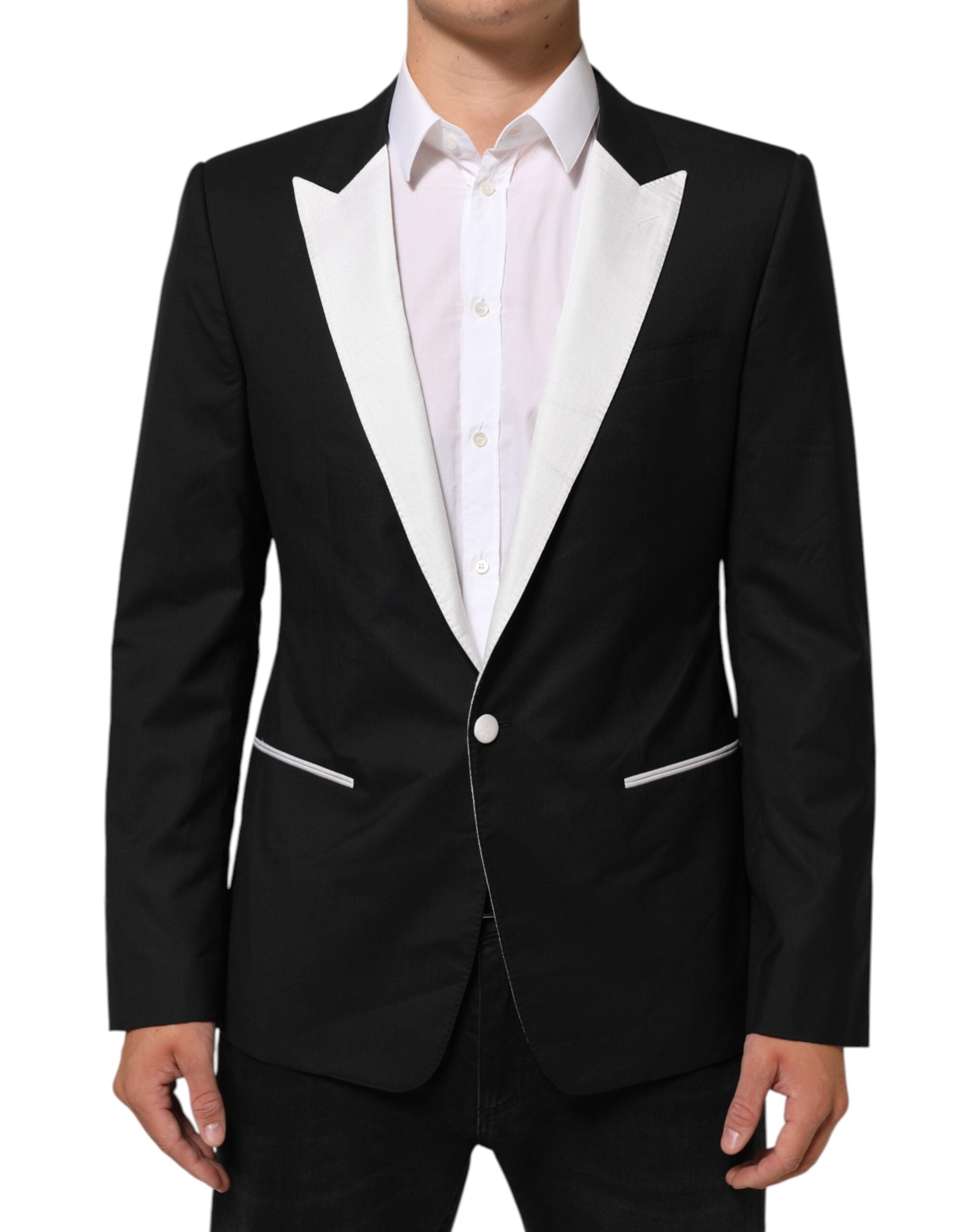 Dolce & Gabbana Black White MARTINI 1 Button Men's Suit Blazer-1