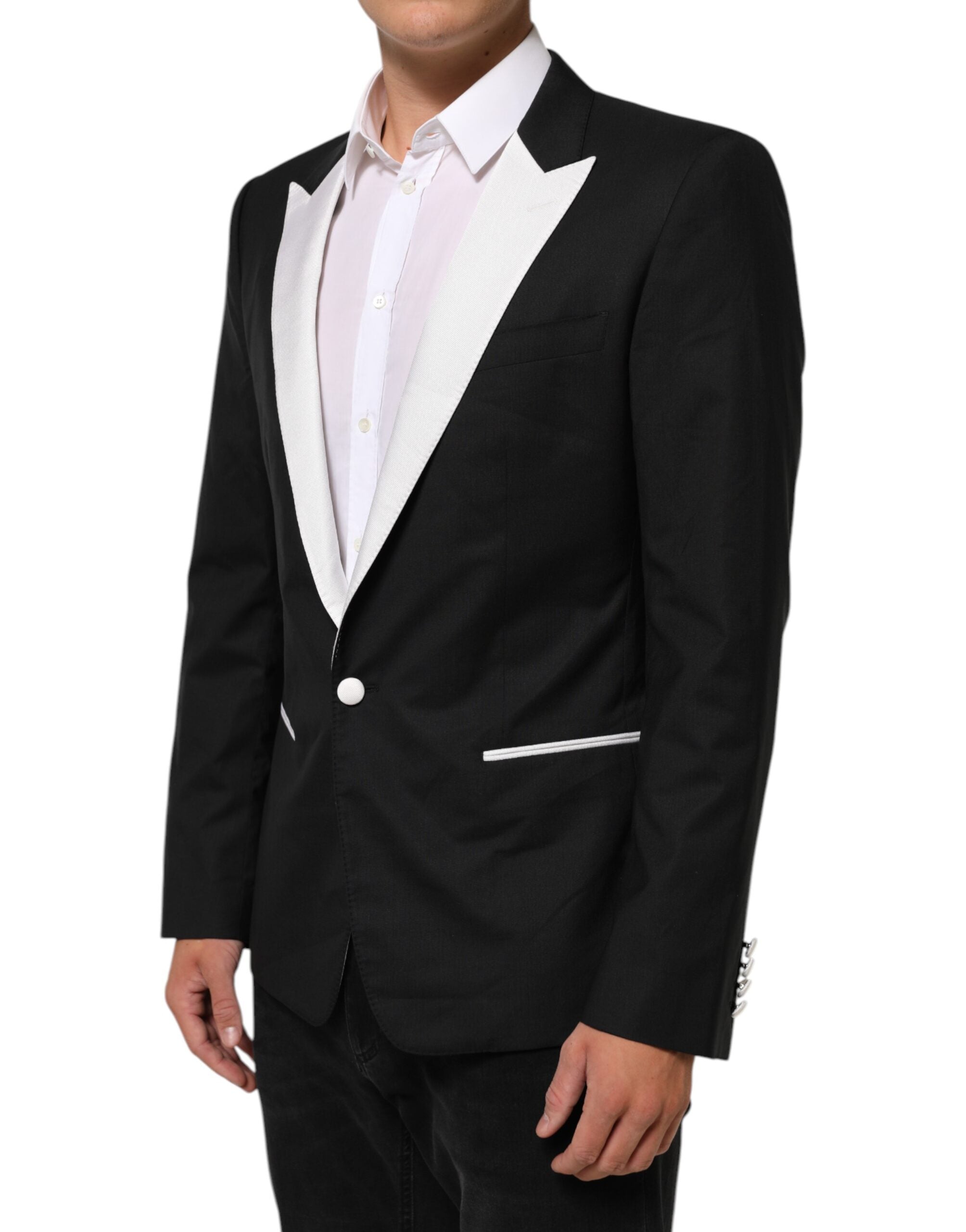 Dolce & Gabbana Black White MARTINI 1 Button Men's Suit Blazer-3