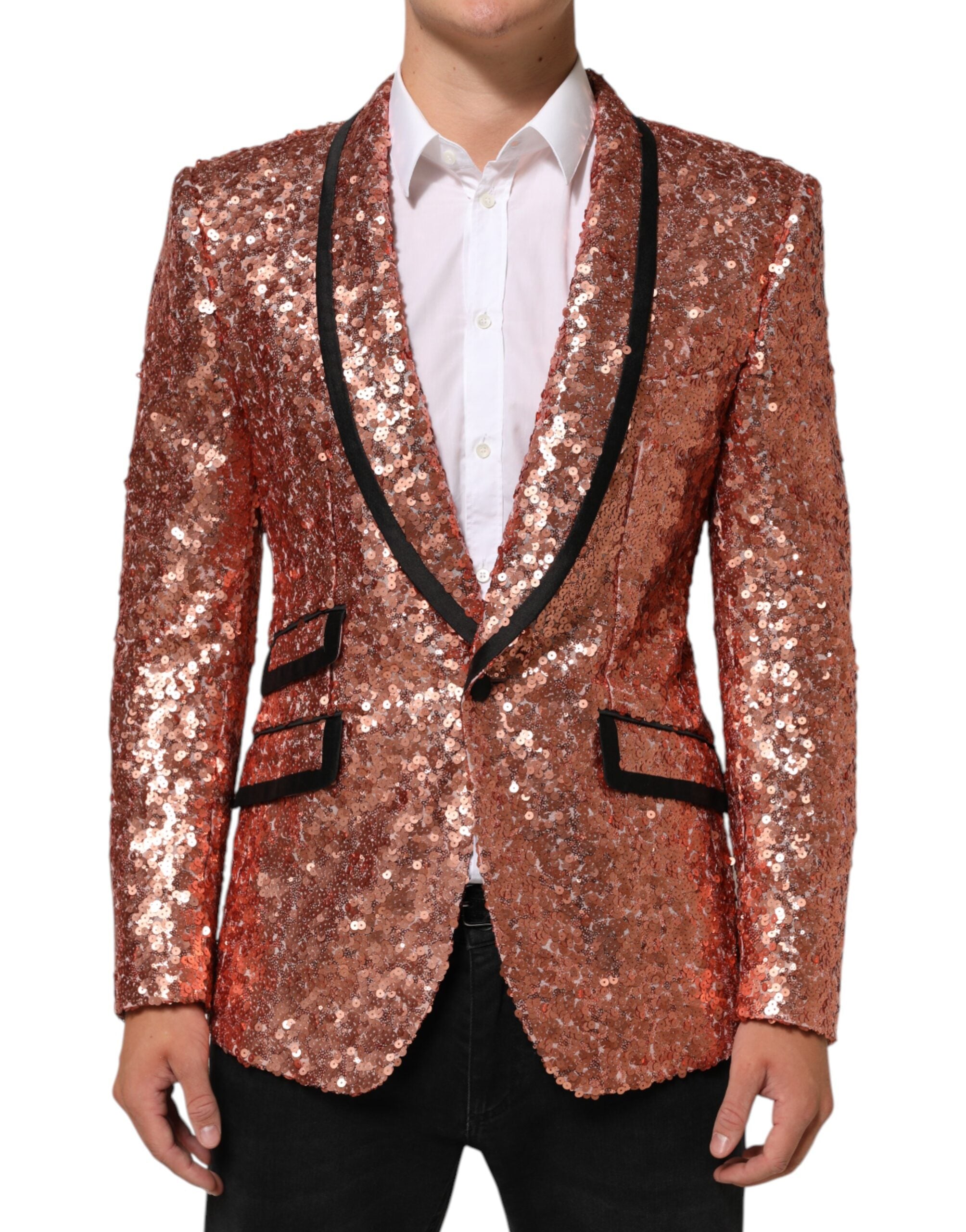 Dolce & Gabbana Rosa Pailletten SICILIA 1 Knopf Herren Anzug Blazer-1