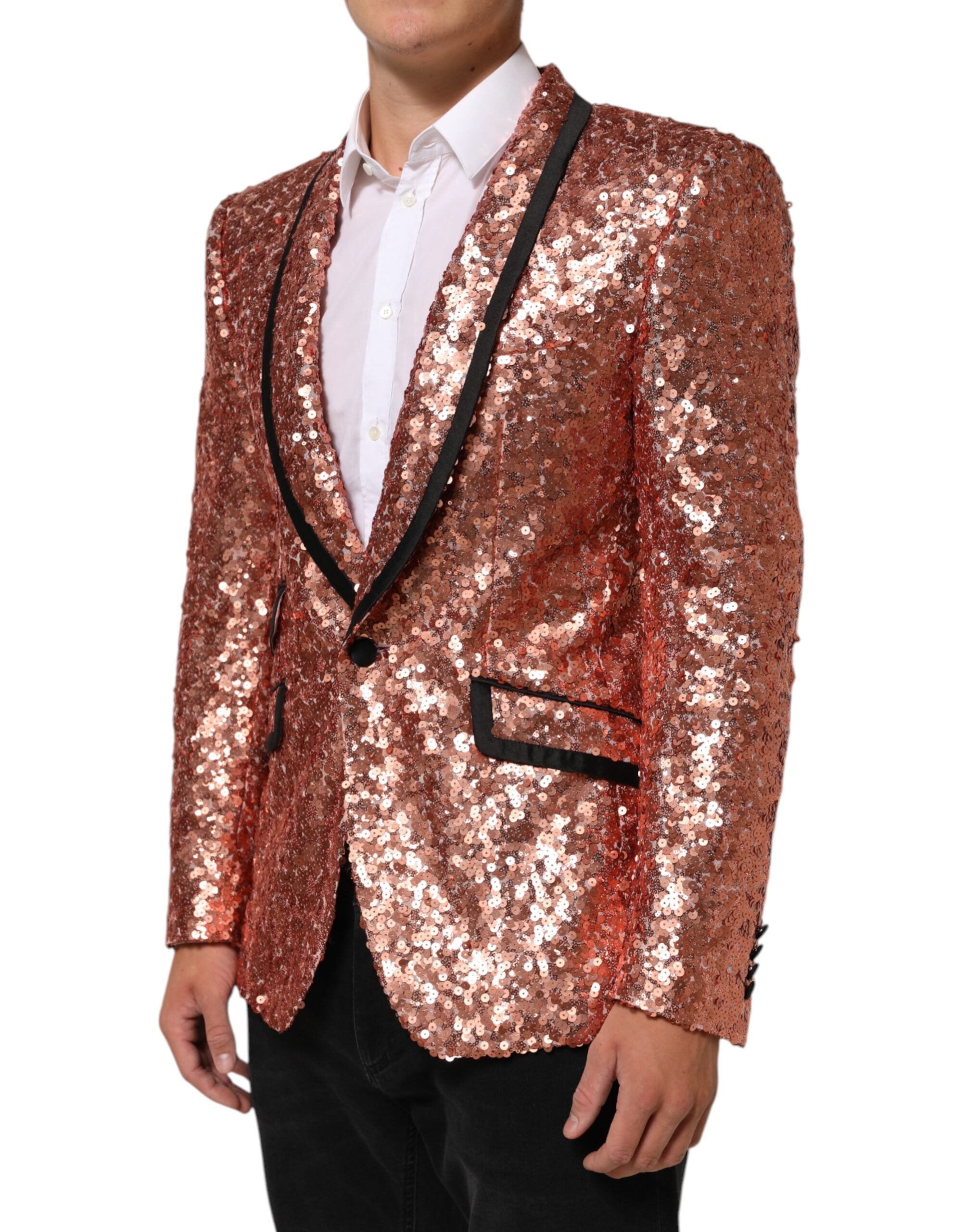 Dolce & Gabbana Rosa Pailletten SICILIA 1 Knopf Herren Anzug Blazer-3