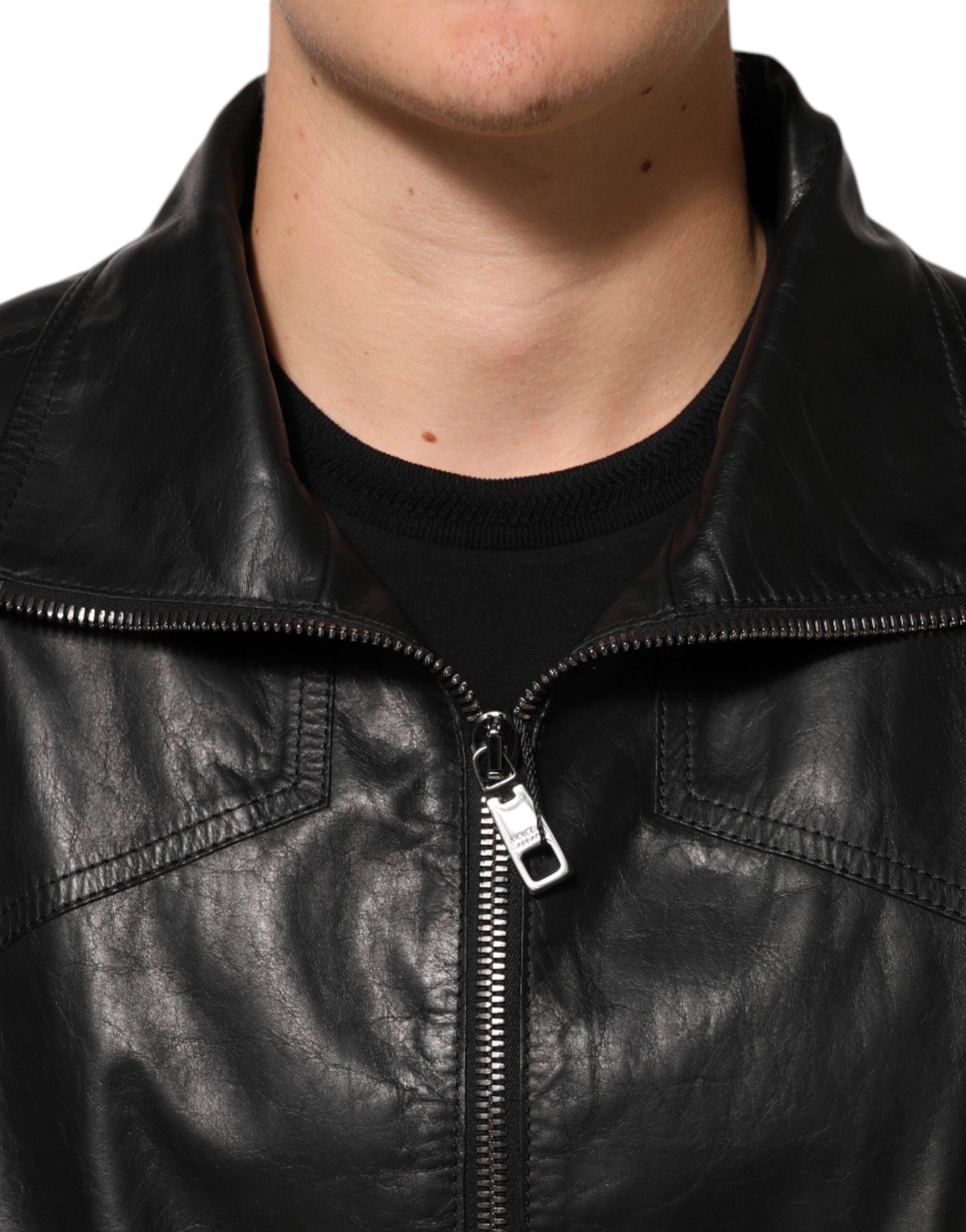 Dolce & Gabbana Black Leather Biker Blouson Jacket with Full Zip-5