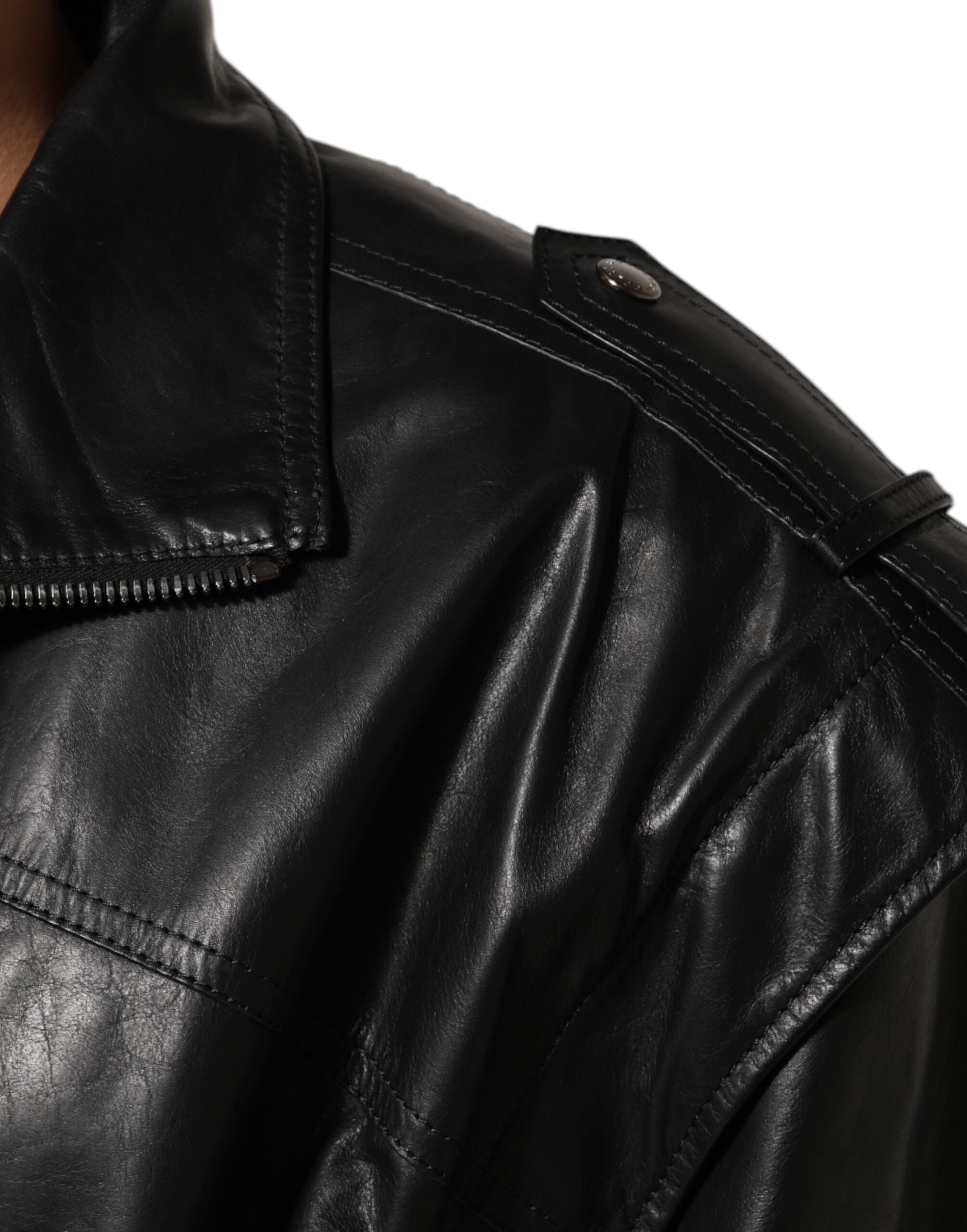 Dolce & Gabbana Black Leather Biker Blouson Jacket with Full Zip-6