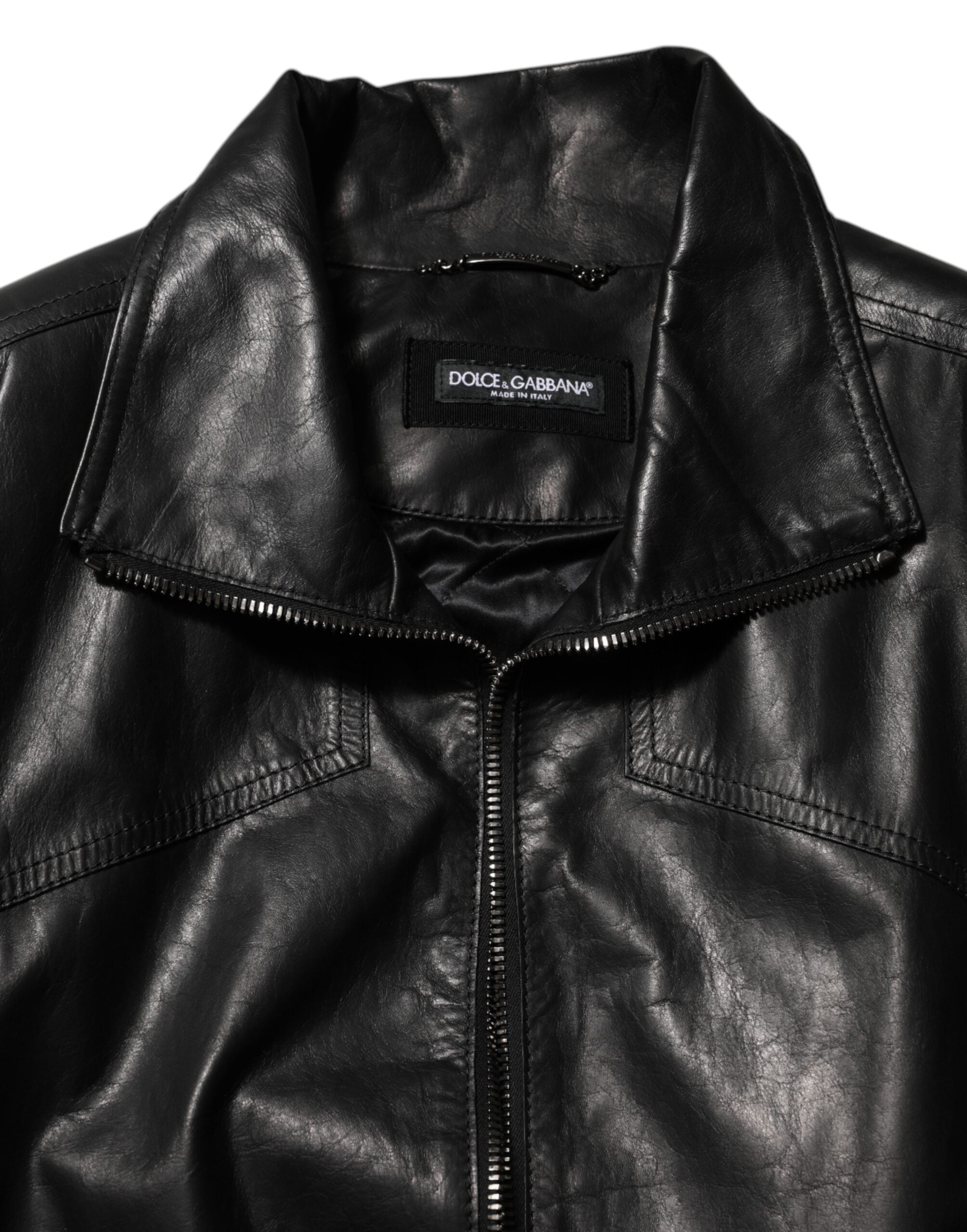 Dolce & Gabbana Black Leather Biker Blouson Jacket with Full Zip-7