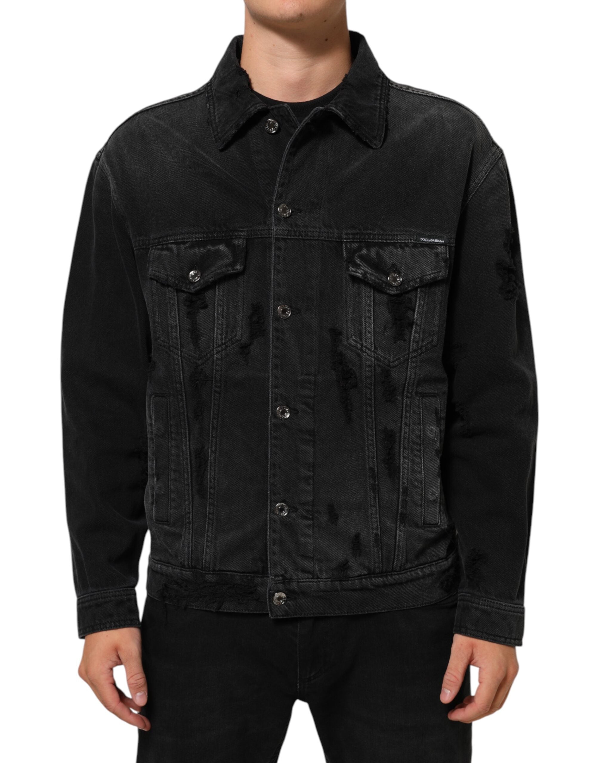 Dolce & Gabbana black blouson jacket in cotton stretch denim-2