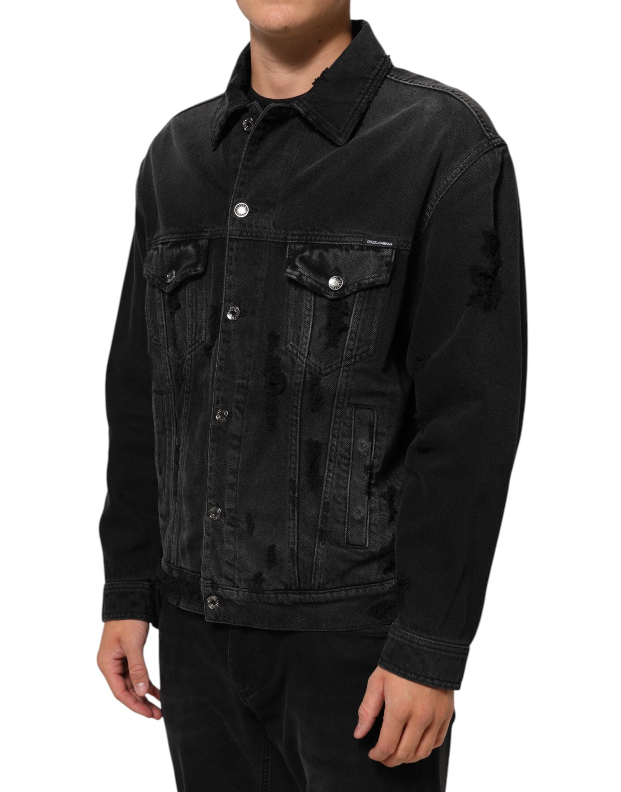 Dolce & Gabbana black blouson jacket in cotton stretch denim-3