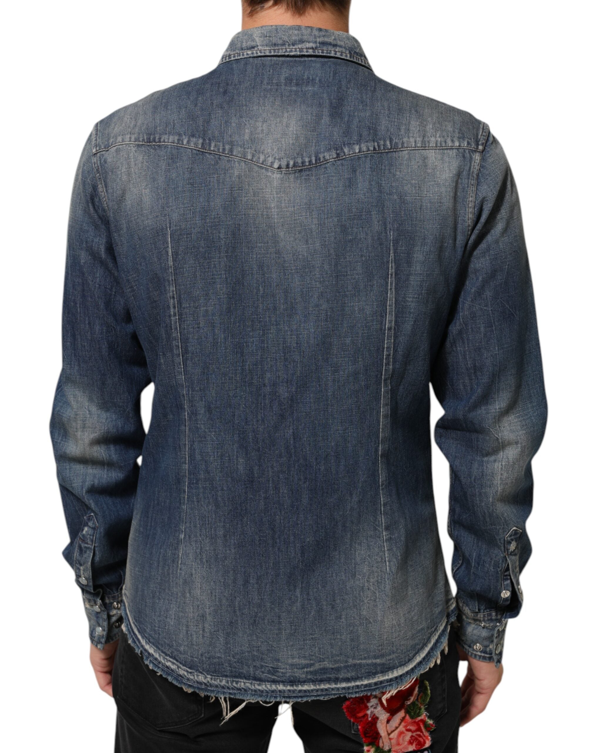 Camisa vaquera con botones y parche de ángel azul de Dolce & Gabbana para hombre-4