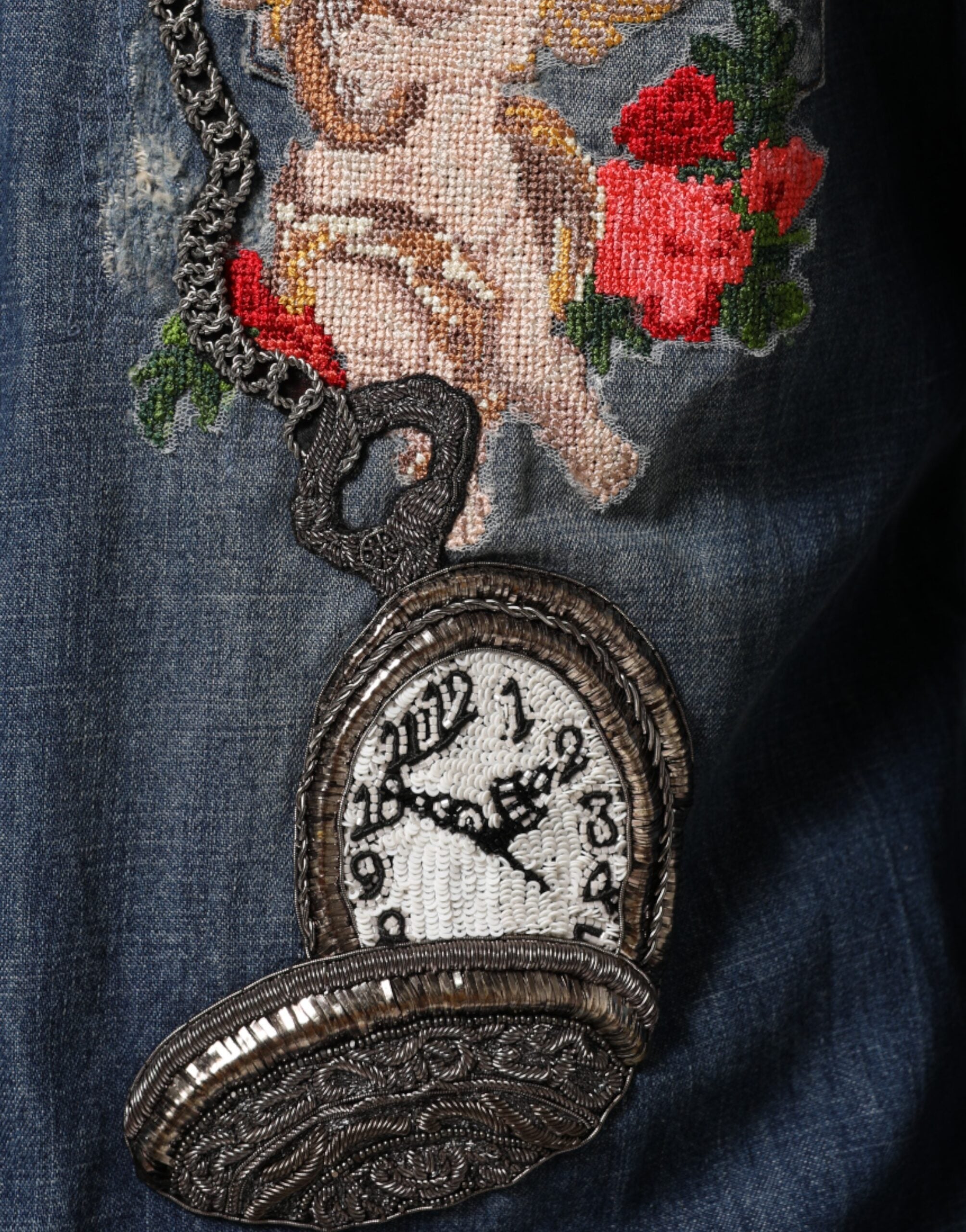 Camisa vaquera con botones y parche de ángel azul de Dolce & Gabbana para hombre-6