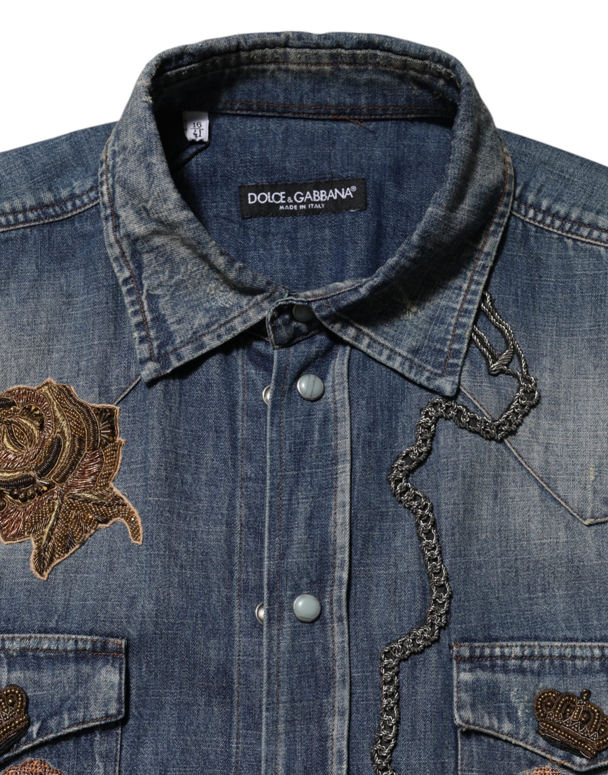 Camisa vaquera con botones y parche de ángel azul de Dolce & Gabbana para hombre-7