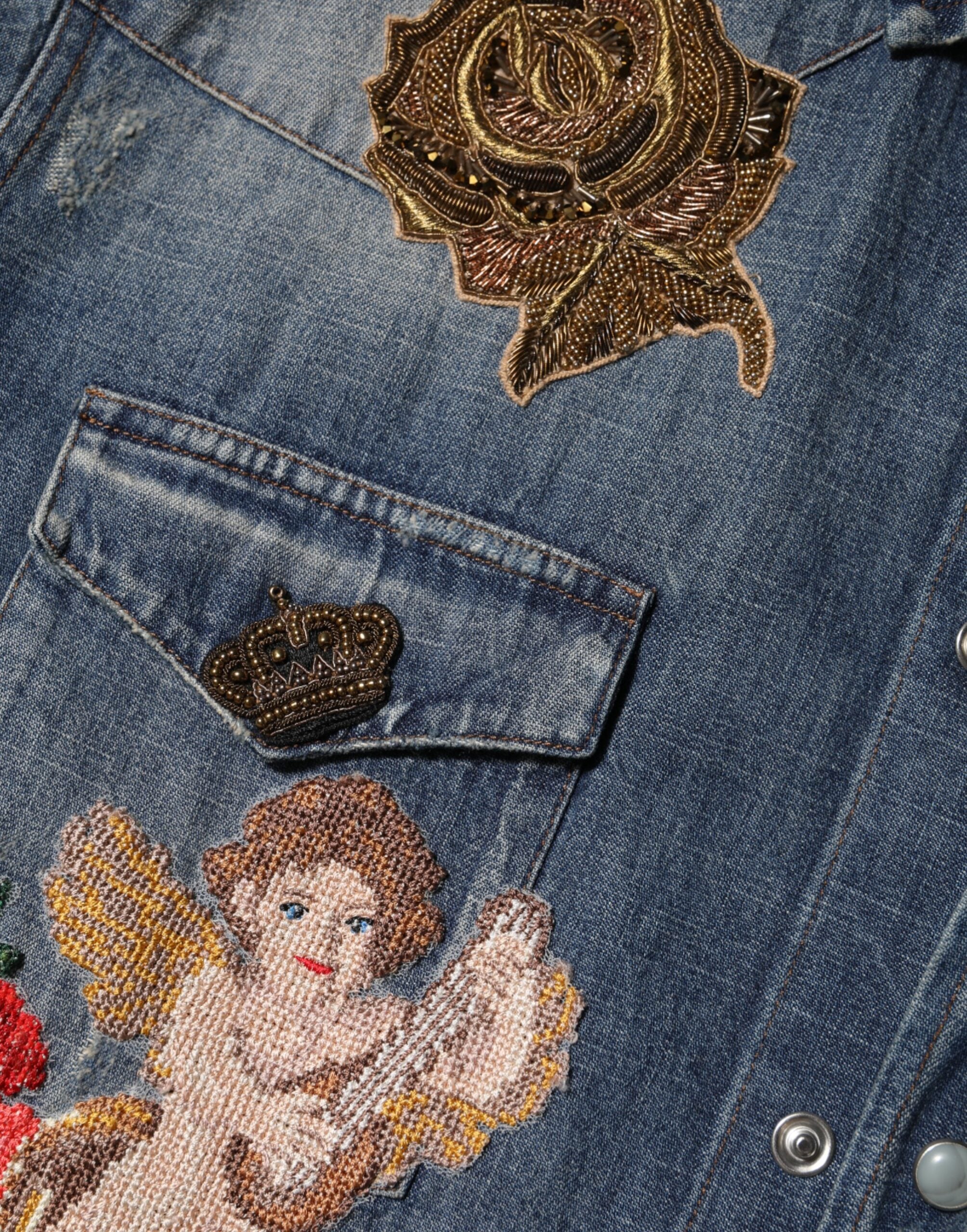 Camisa vaquera con botones y parche de ángel azul de Dolce & Gabbana para hombre-8
