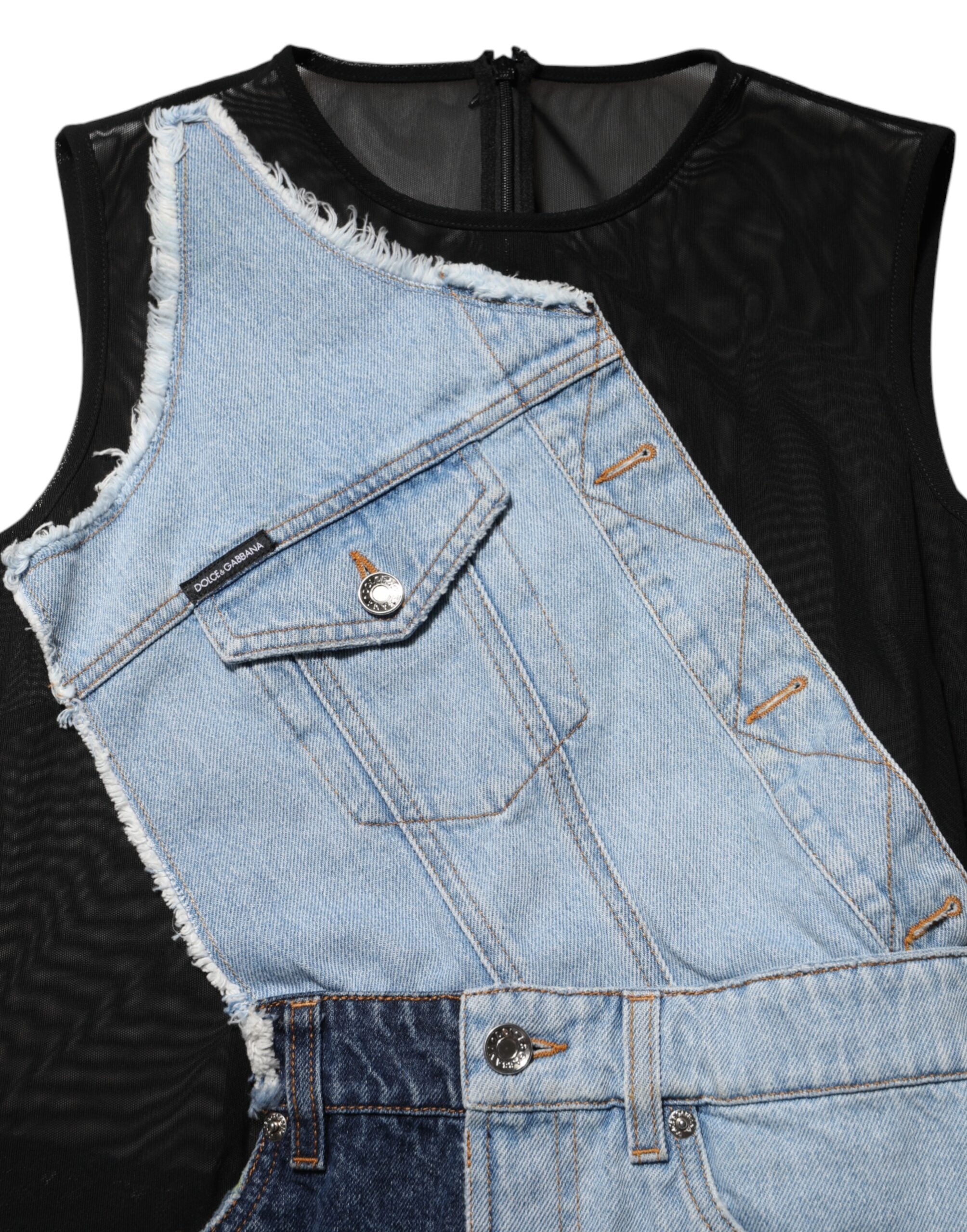 Minivestido vaquero con patchwork de nailon azul de Dolce & Gabbana-8