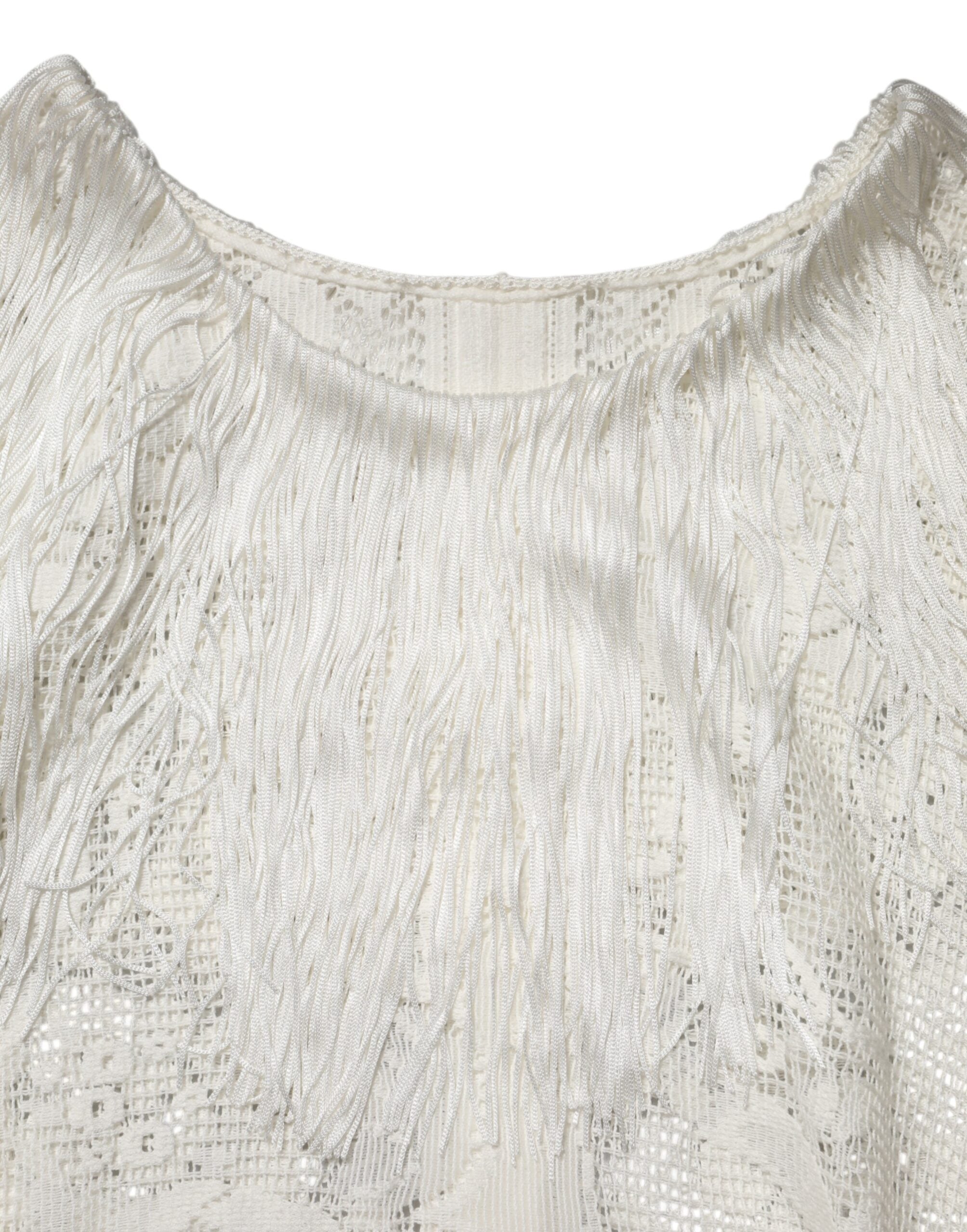 Dolce & Gabbana white knee-length dress in floral lace with fringe-7