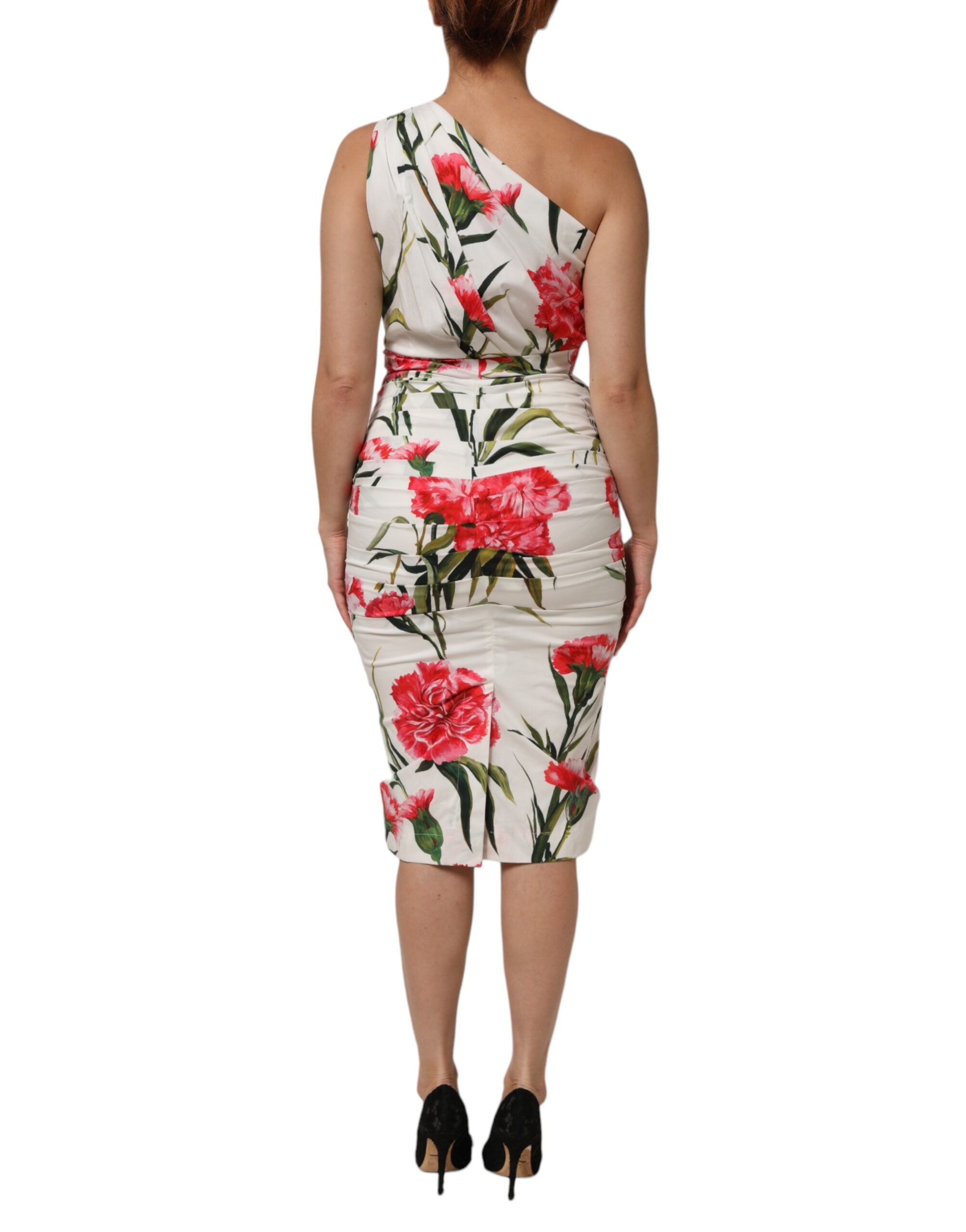 Vestido tubo de un solo hombro con estampado floral blanco de Dolce & Gabbana-4