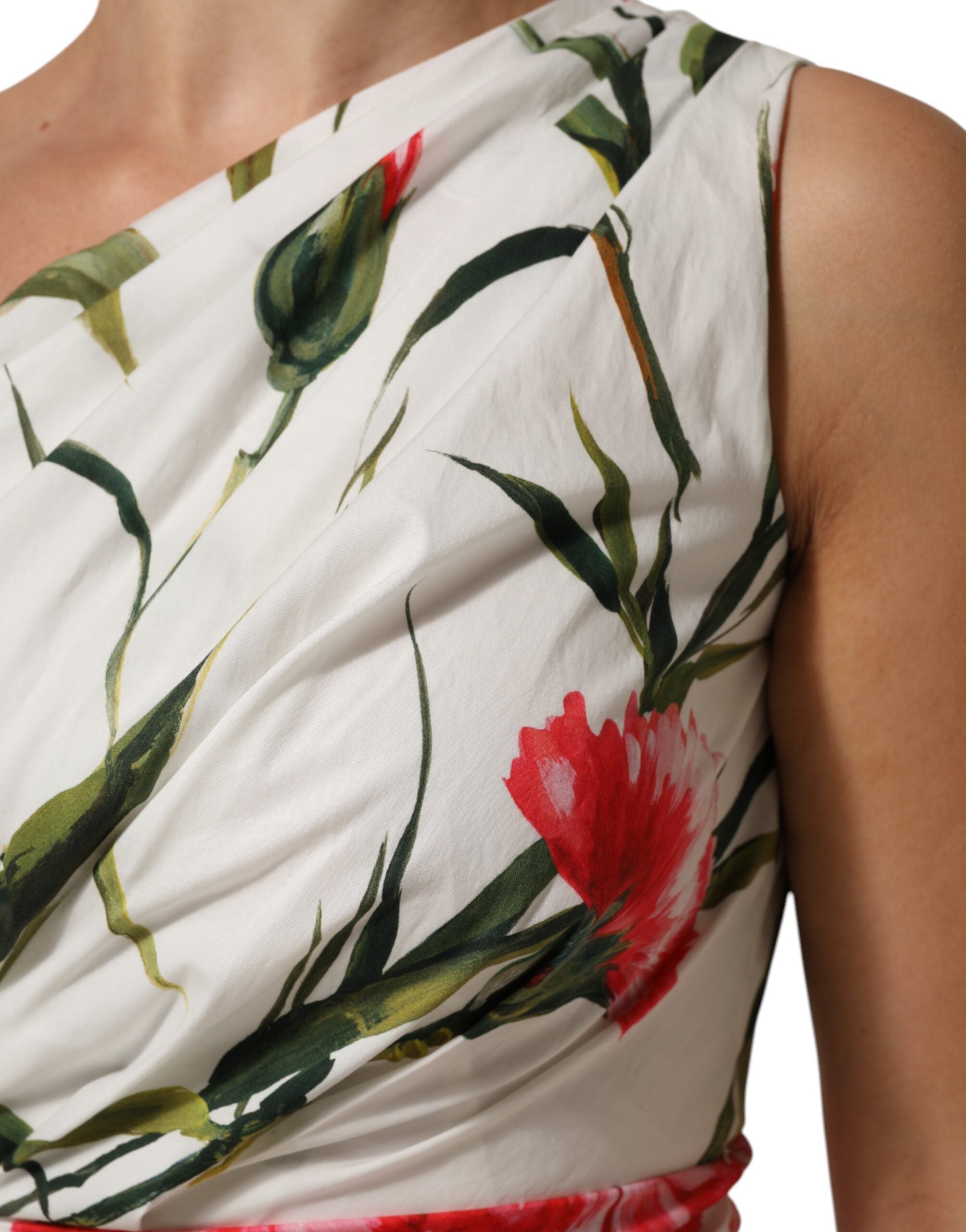 Vestido tubo de un solo hombro con estampado floral blanco de Dolce & Gabbana-5