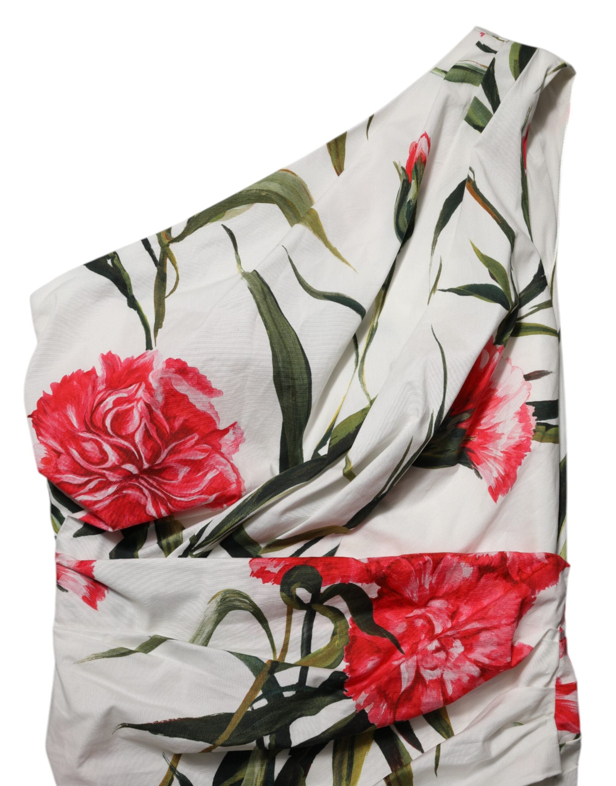Vestido tubo de un solo hombro con estampado floral blanco de Dolce & Gabbana-6