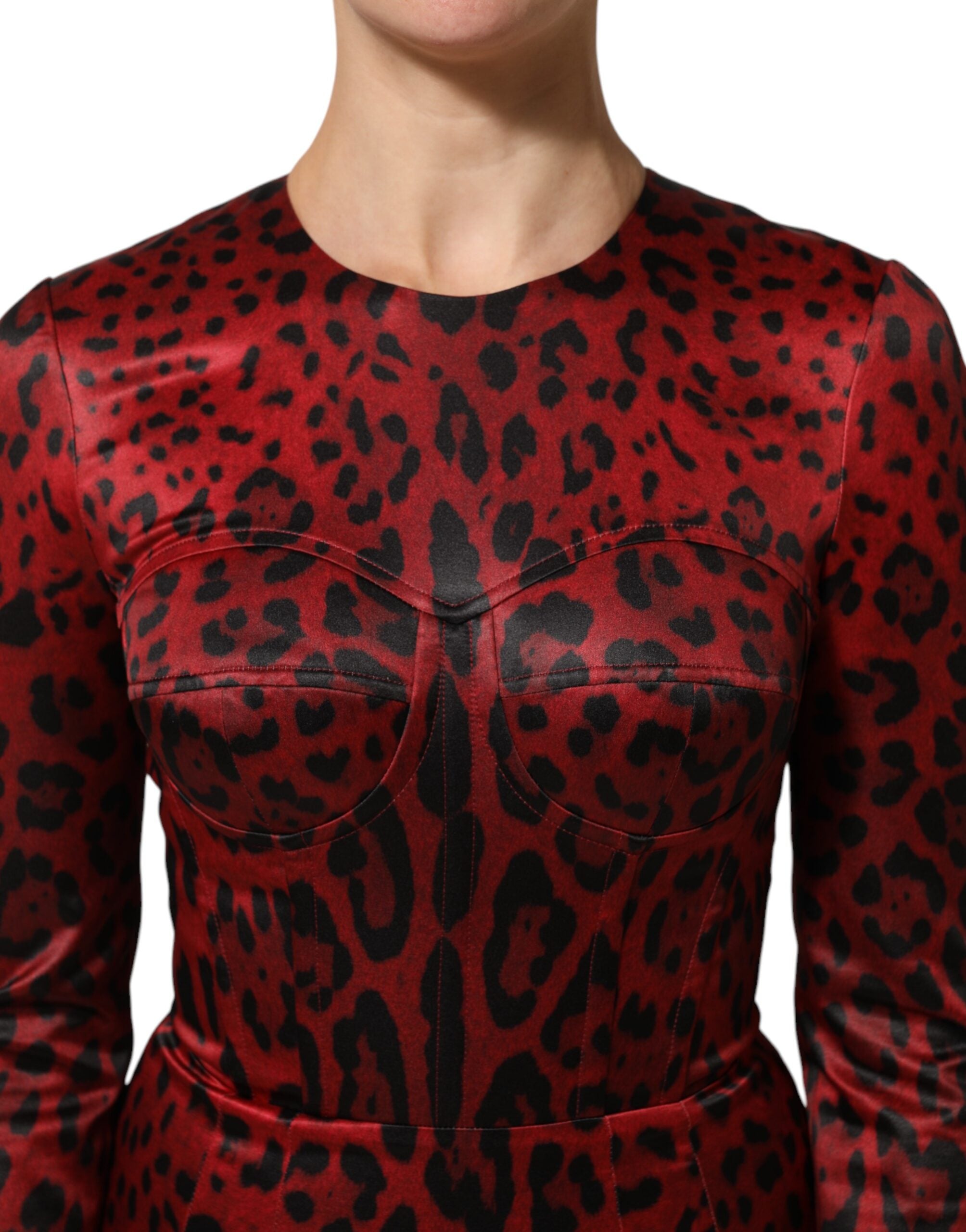 Dolce & Gabbana Red Leopard Sheath Dress with Long Sleeves-5