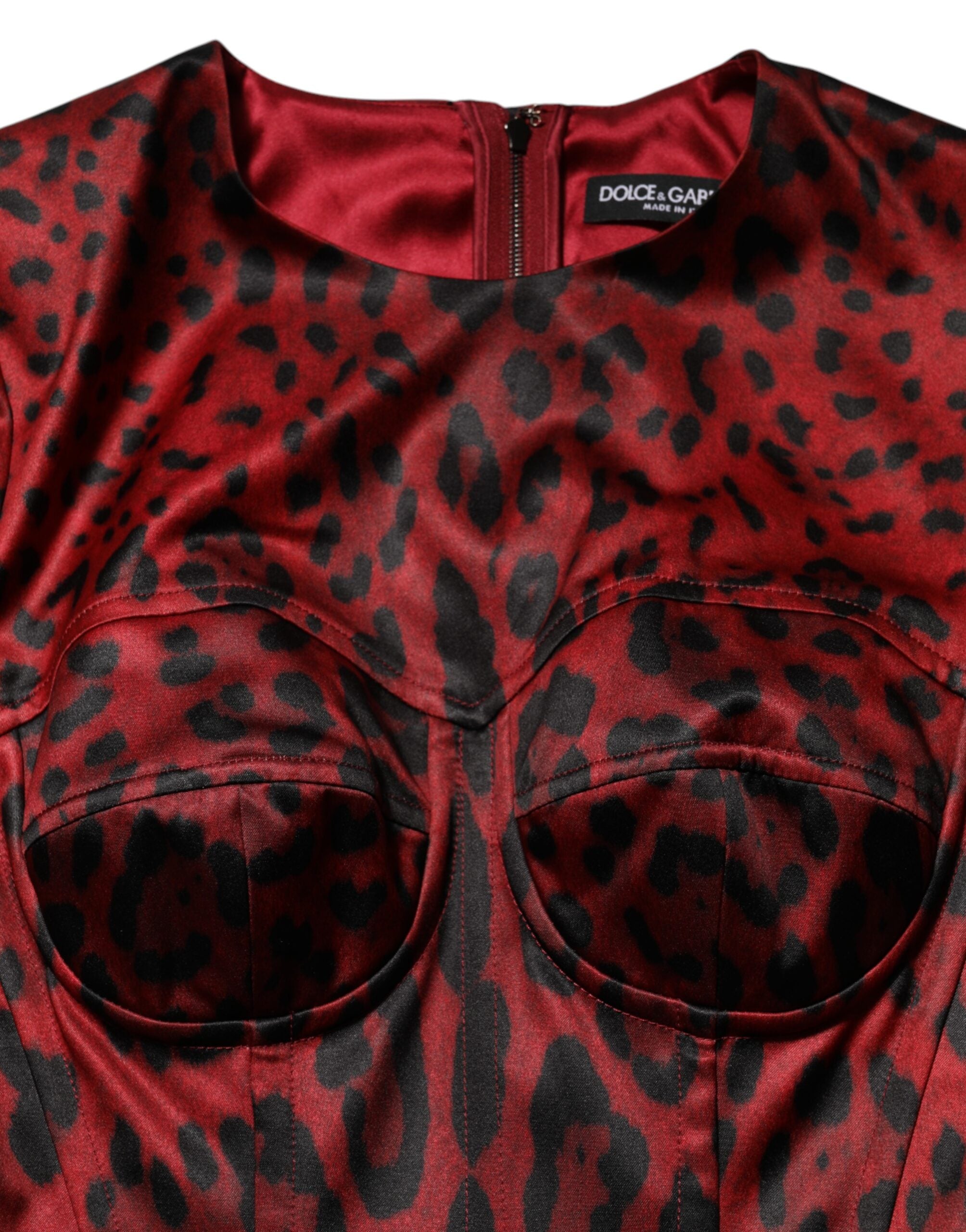 Dolce & Gabbana Red Leopard Sheath Dress with Long Sleeves-7