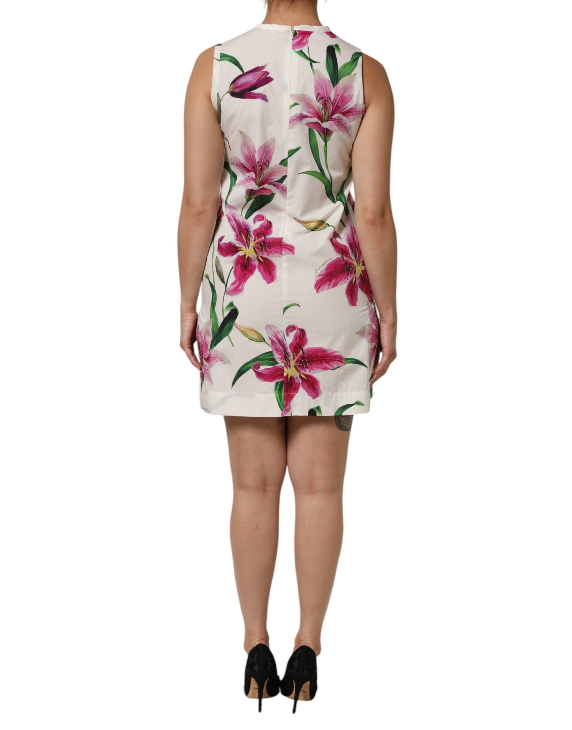 Vestido mini de algodón sin mangas con estampado floral blanco de Dolce & Gabbana-4