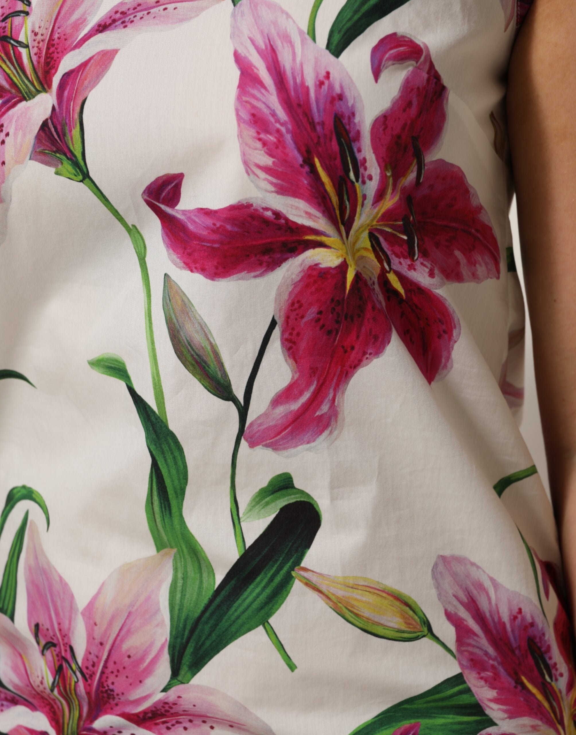 Vestido mini de algodón sin mangas con estampado floral blanco de Dolce & Gabbana-6