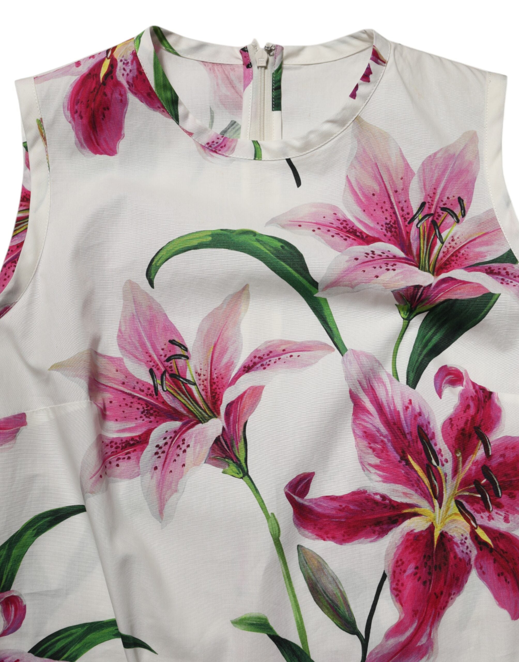 Vestido mini de algodón sin mangas con estampado floral blanco de Dolce & Gabbana-7