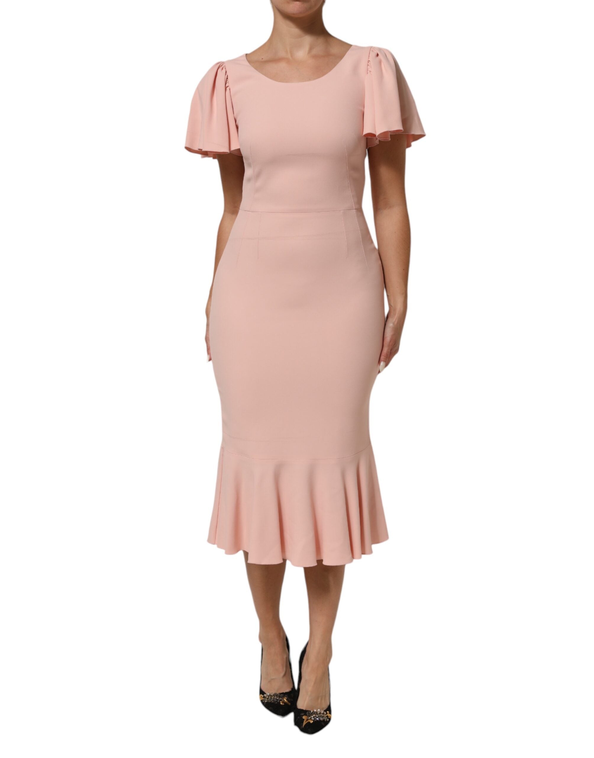 Dolce & Gabbana Pink Viscose Short Sleeve Sheath Dress Midi Dress