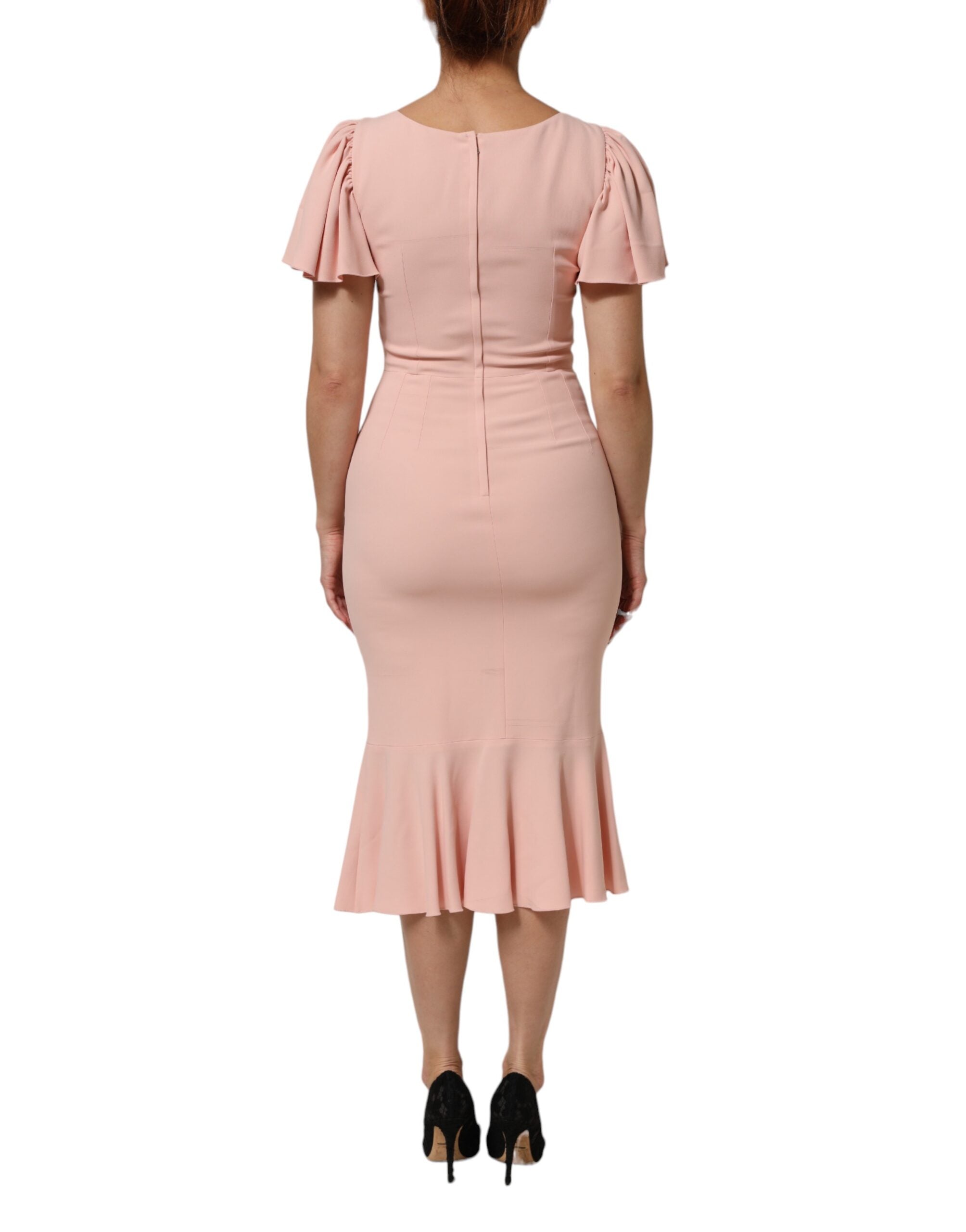 Dolce & Gabbana Pink Viscose Short Sleeve Sheath Dress Midi Dress-4