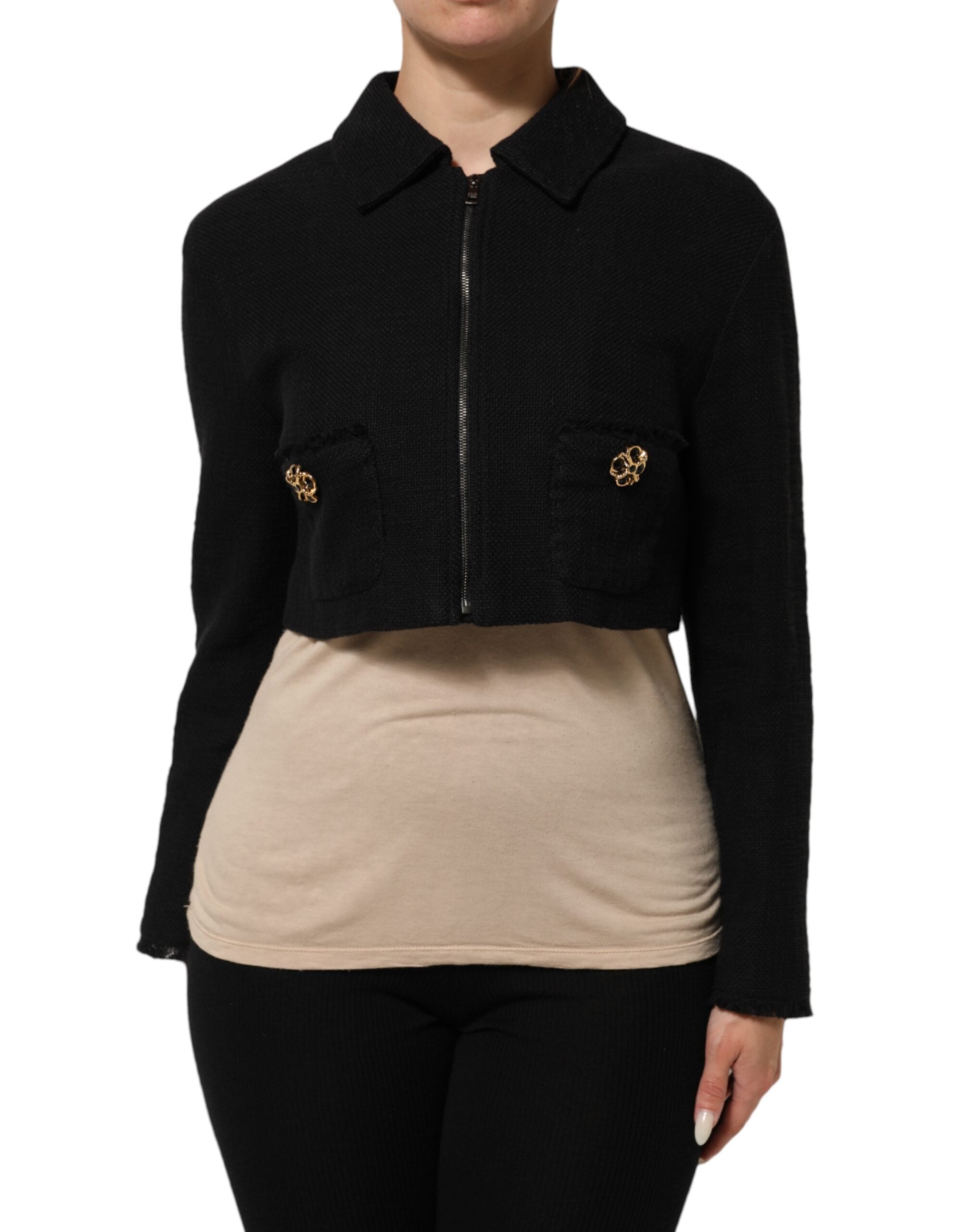 Dolce & Gabbana black cotton coat with split zipper