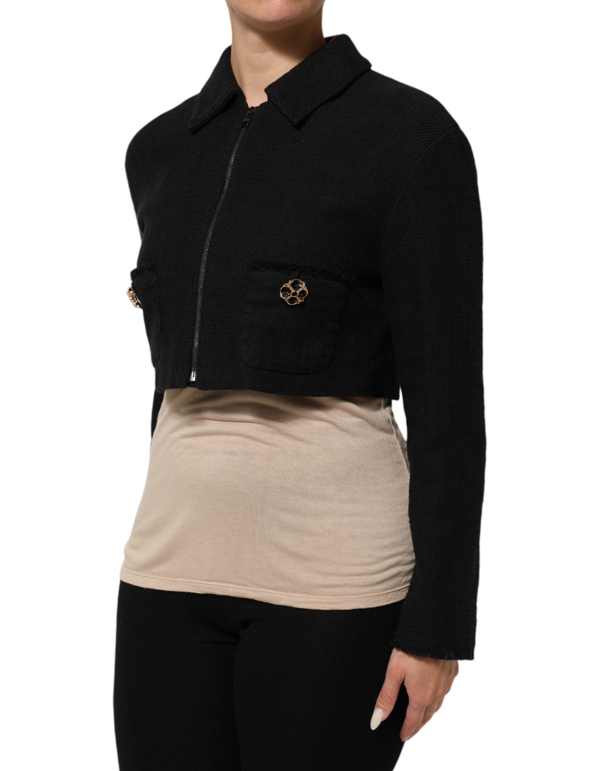 Dolce & Gabbana black cotton coat with split zipper-3