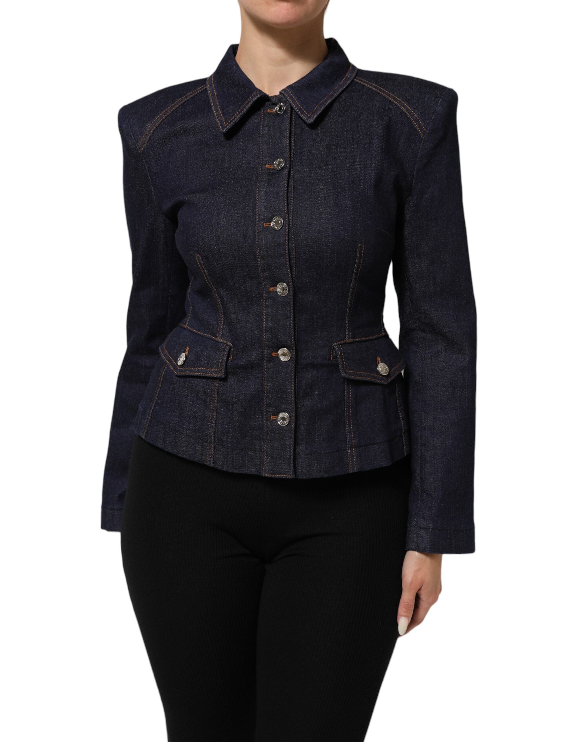 Dolce & Gabbana dark blue cotton denim jacket with collar-2