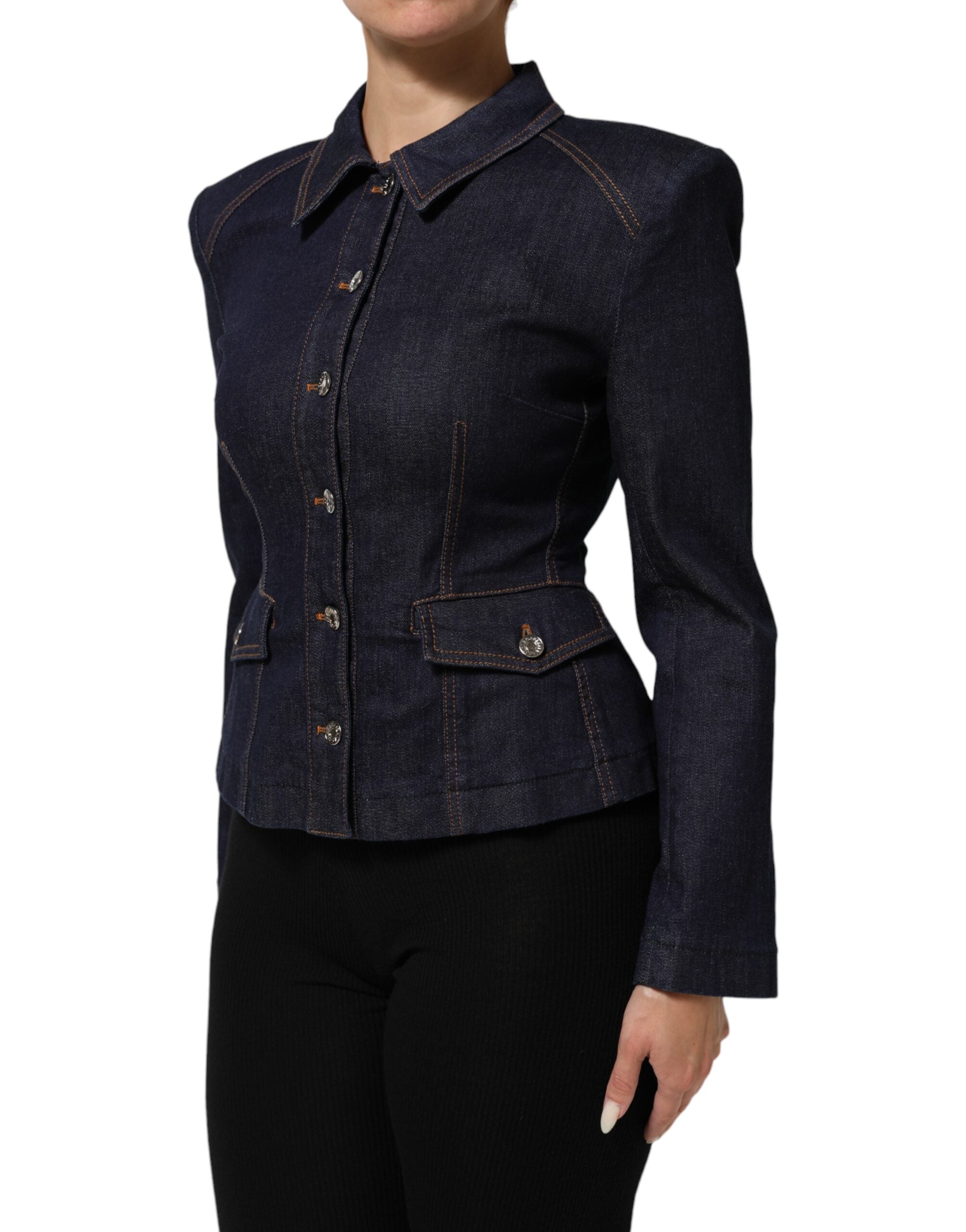 Dolce & Gabbana dark blue cotton denim jacket with collar-3