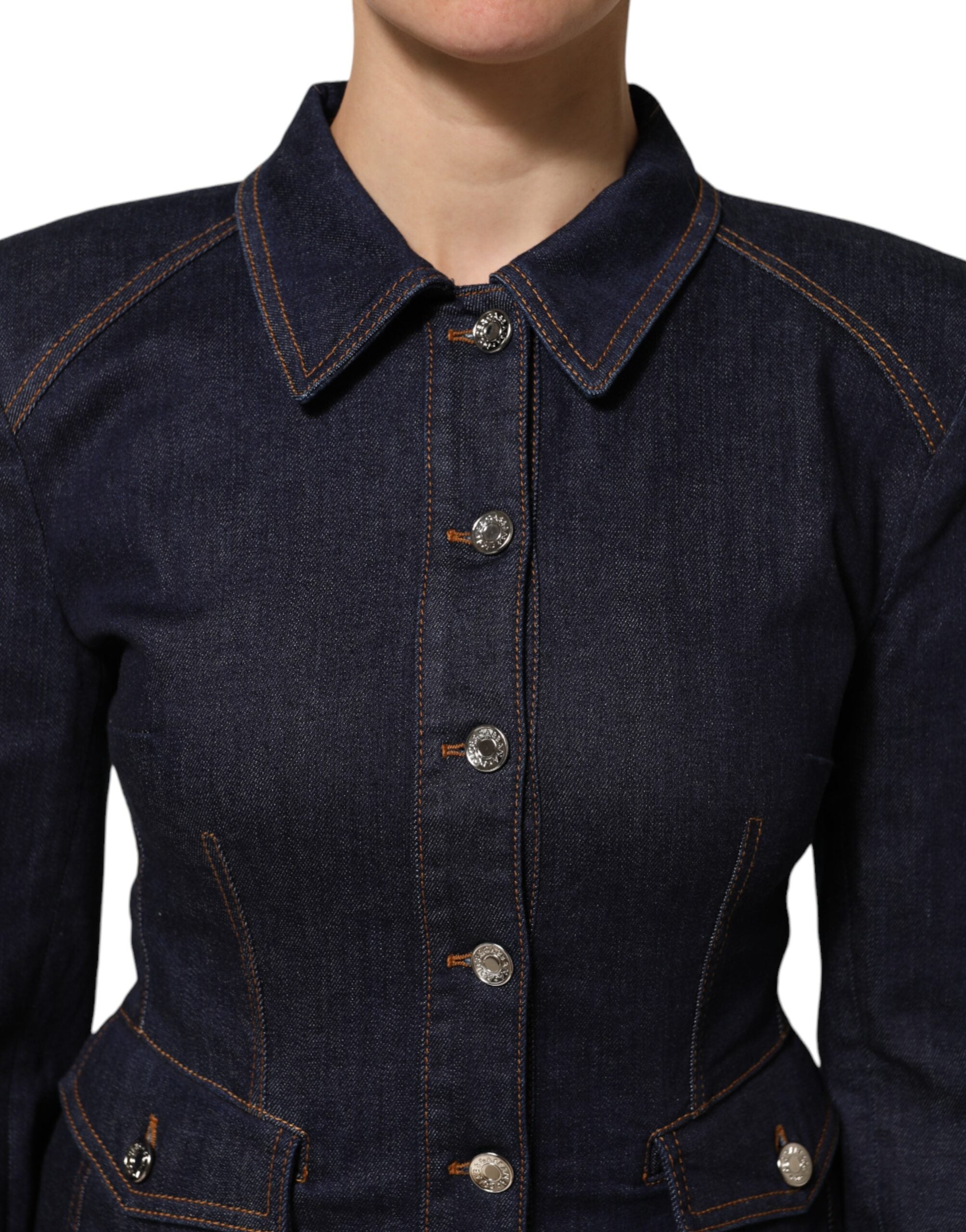 Dolce & Gabbana dark blue cotton denim jacket with collar-5