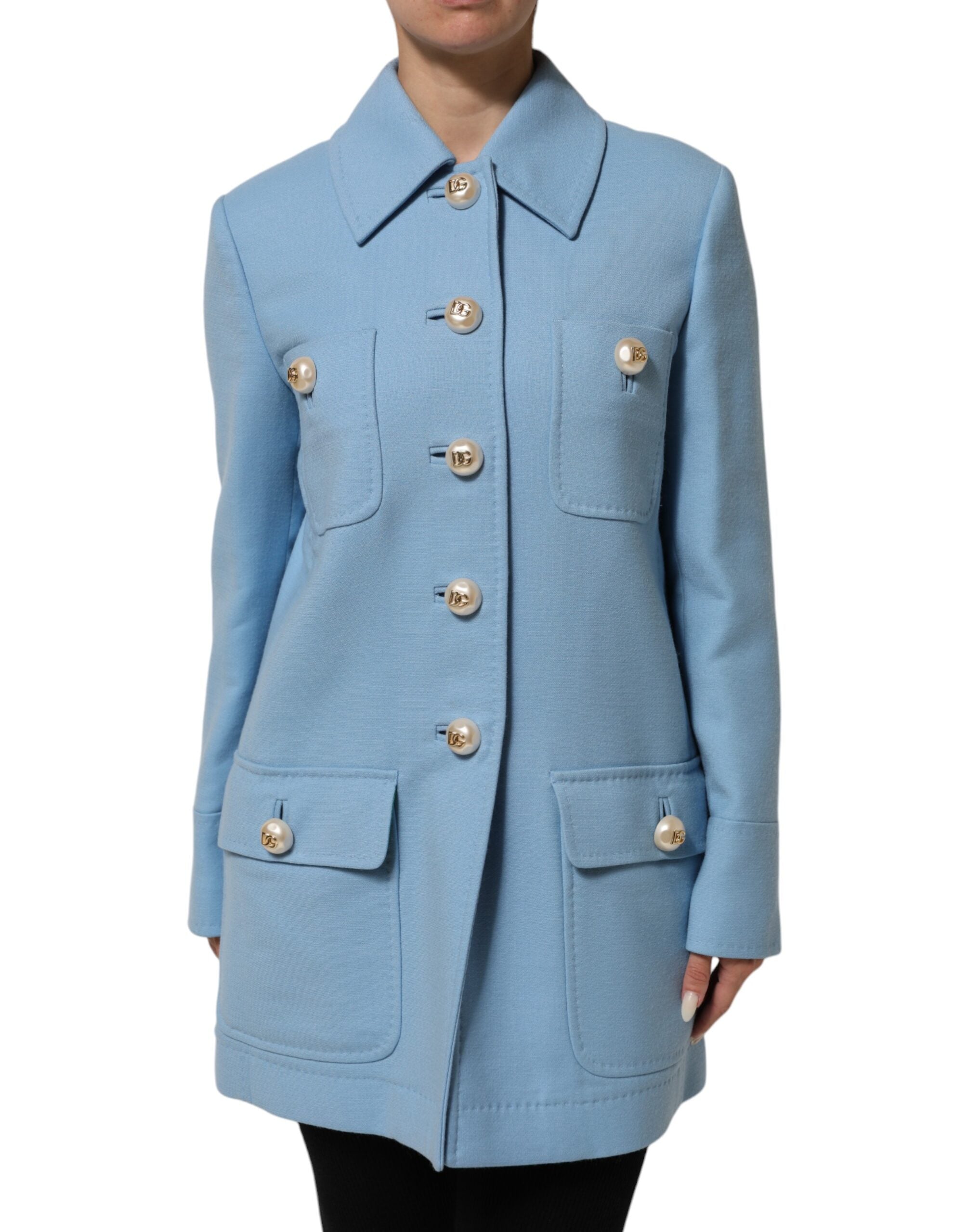 Dolce & Gabbana Blue Buttoned Trench Coat Jacket-2