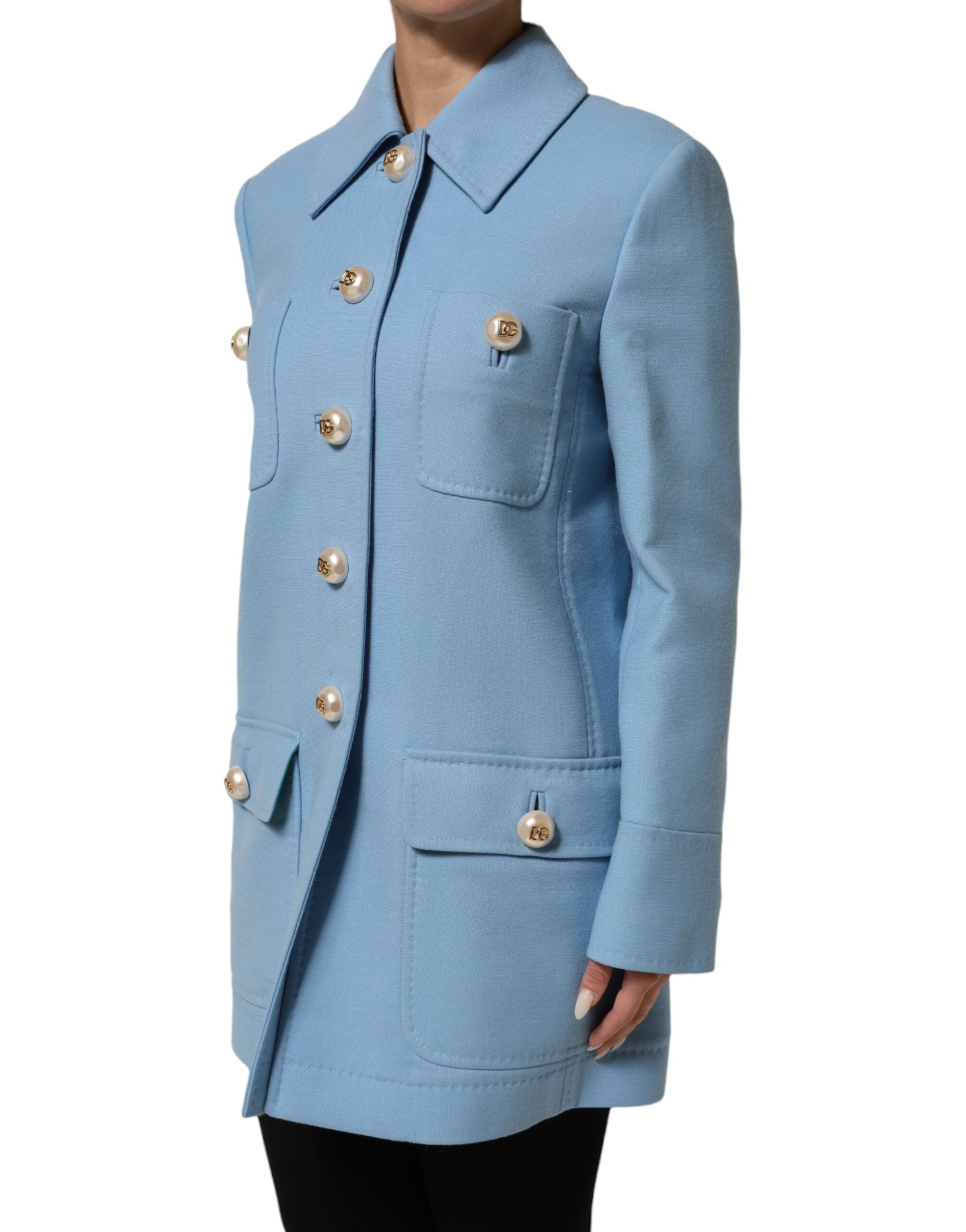 Dolce & Gabbana Blue Buttoned Trench Coat Jacket-3
