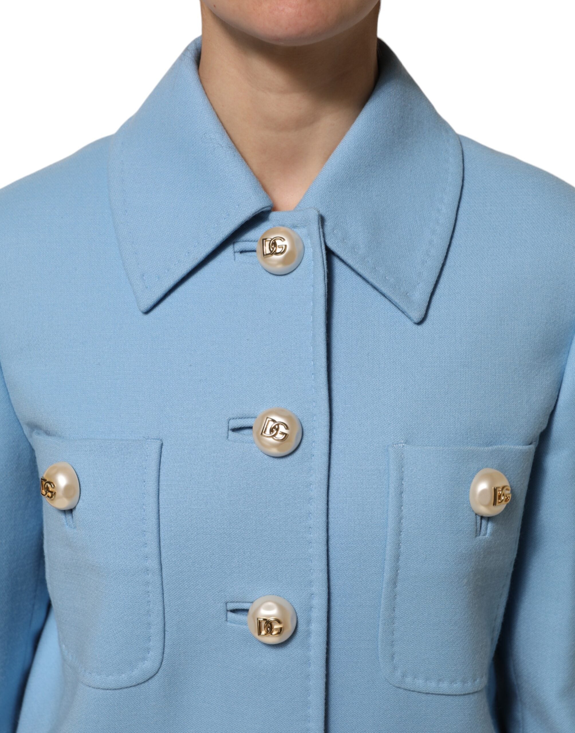 Dolce & Gabbana Blue Buttoned Trench Coat Jacket-5