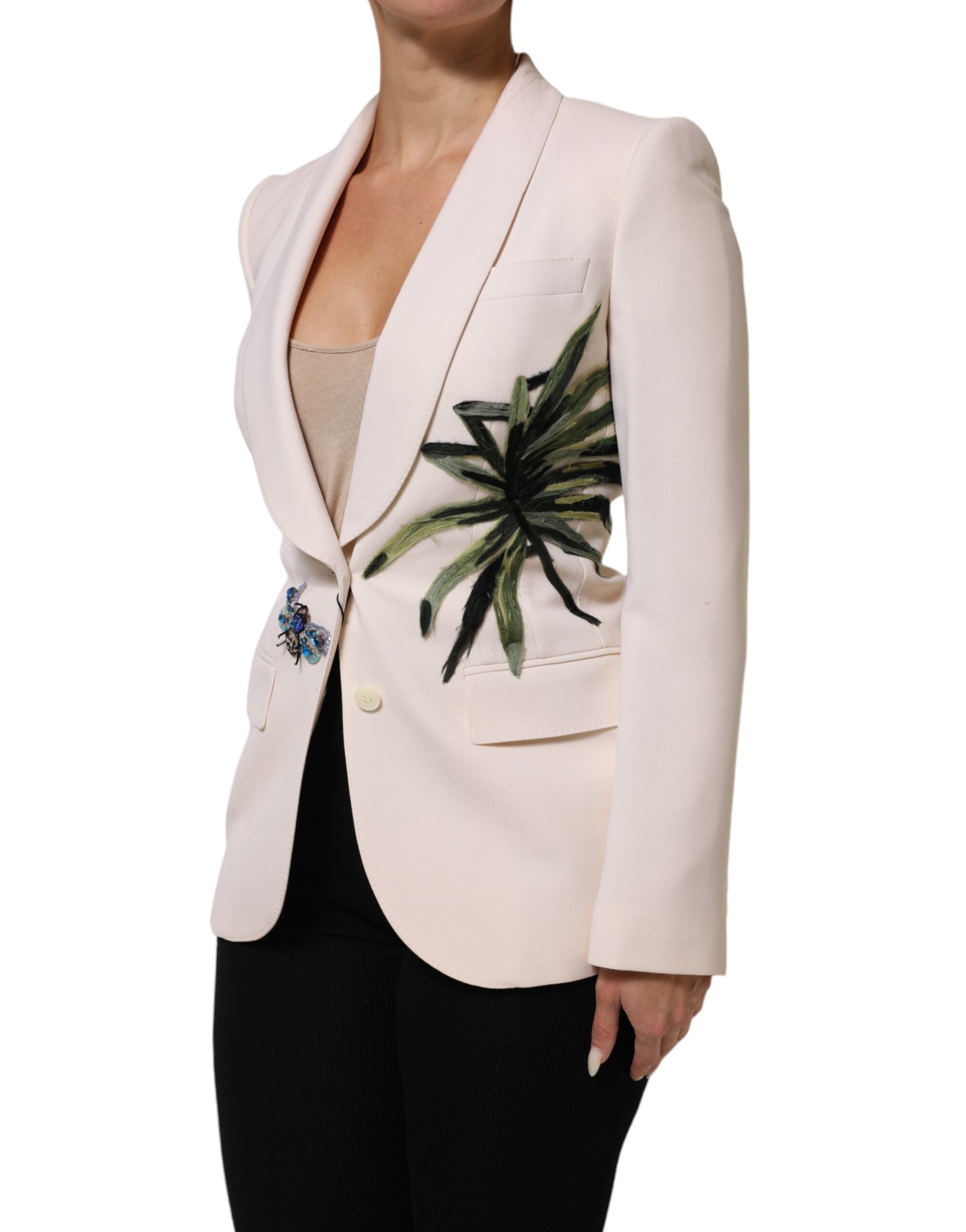Dolce & Gabbana beige embroidered single-breasted jacket-3