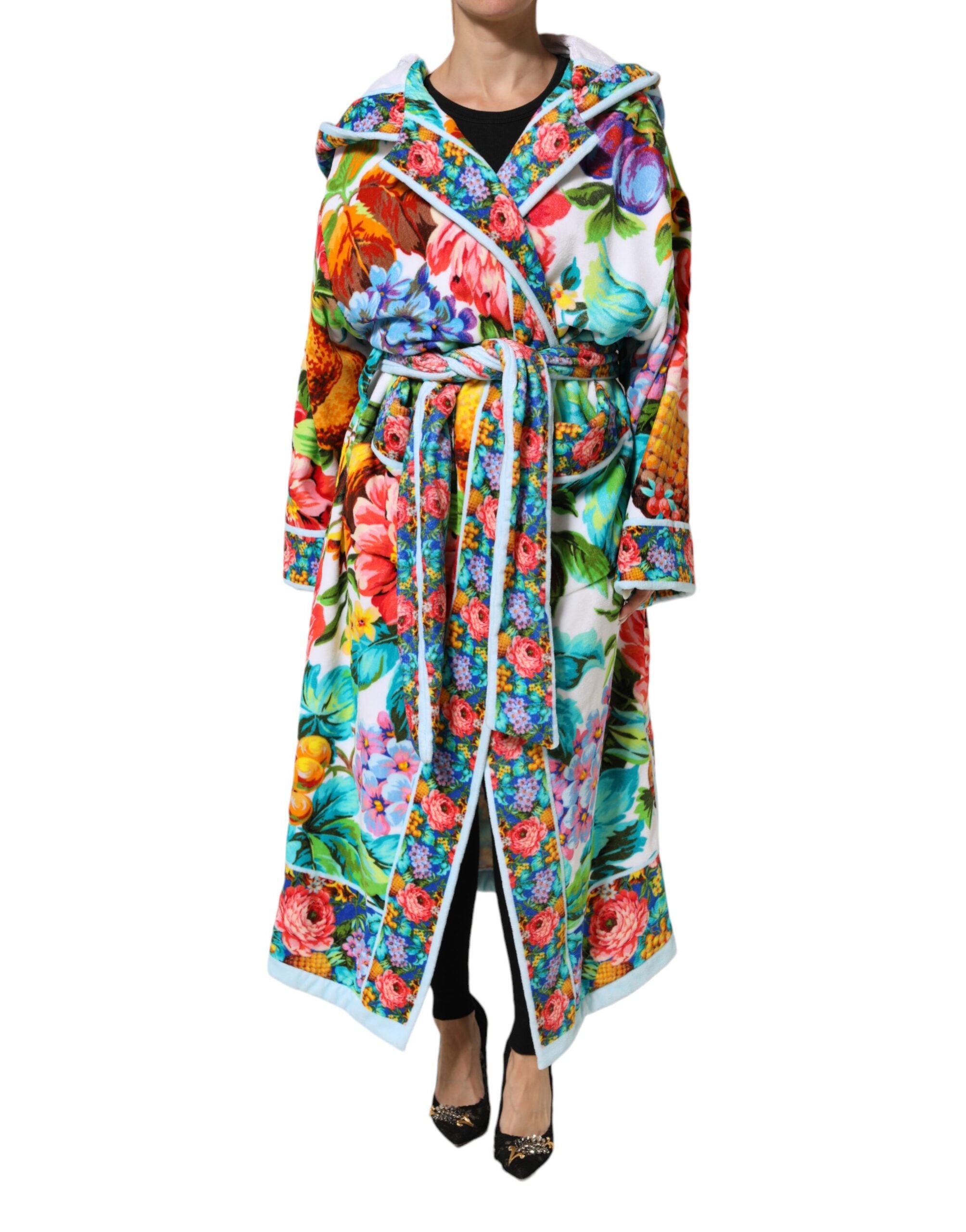 Dolce & Gabbana Multicolor Floral Print Belted Bathrobe Coat Jacket-2