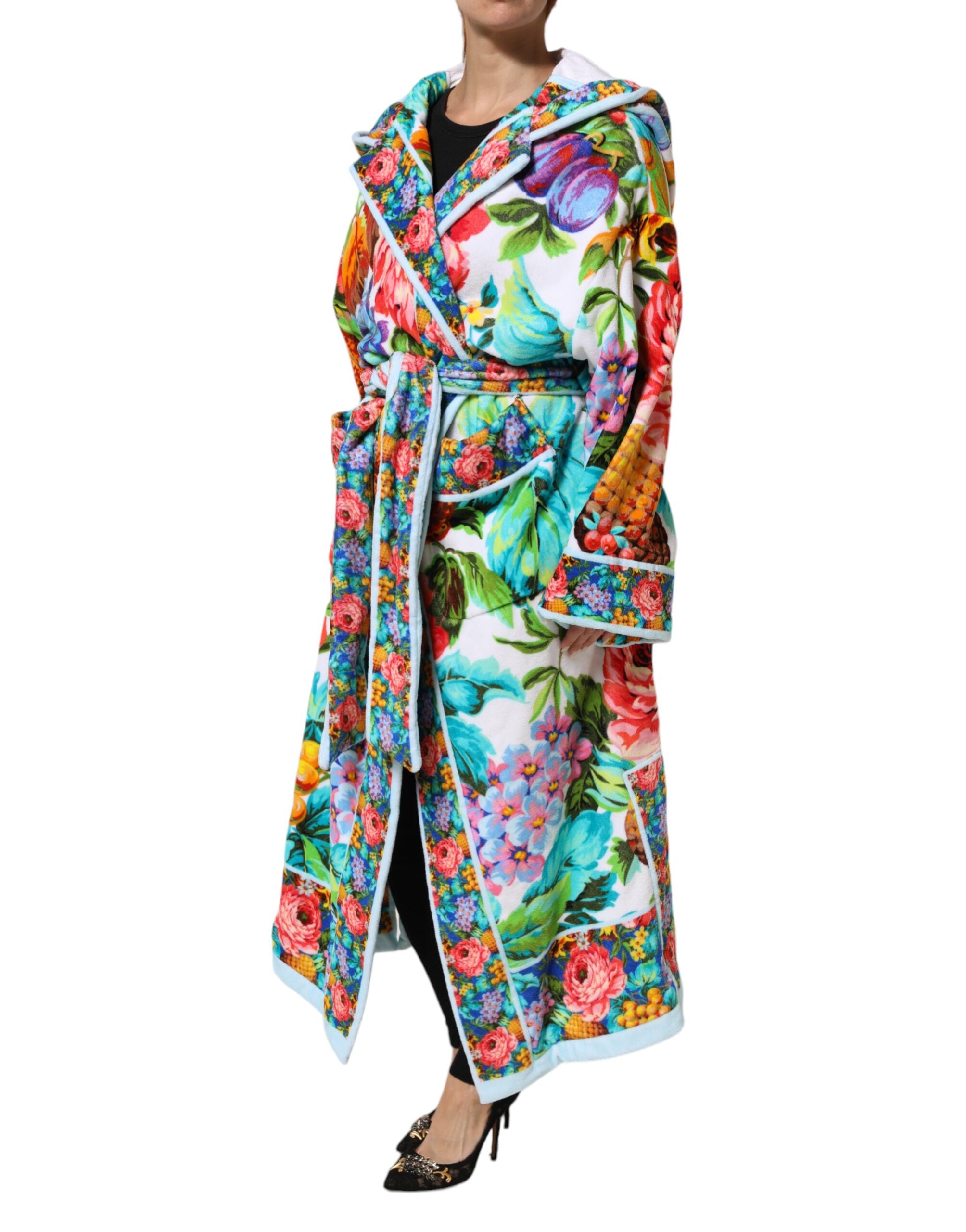 Dolce & Gabbana Multicolor Floral Print Belted Bathrobe Coat Jacket-3