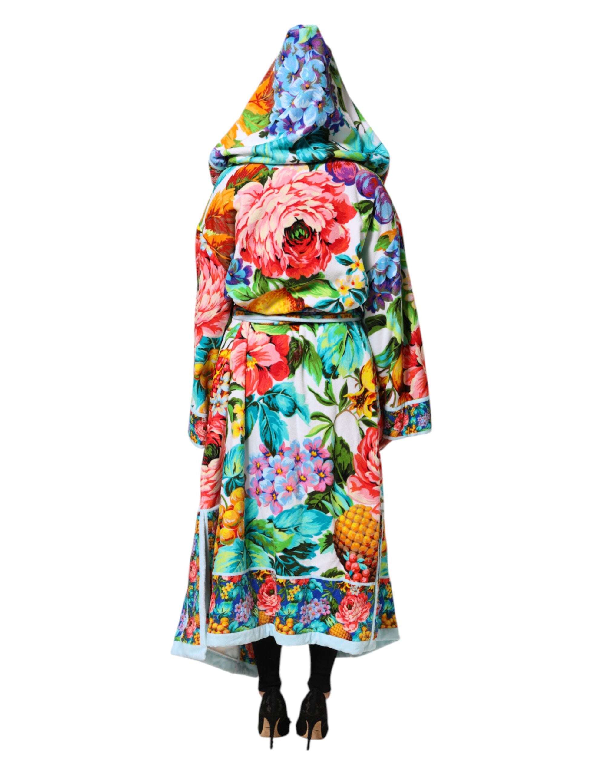 Dolce & Gabbana Multicolor Floral Print Belted Bathrobe Coat Jacket-4