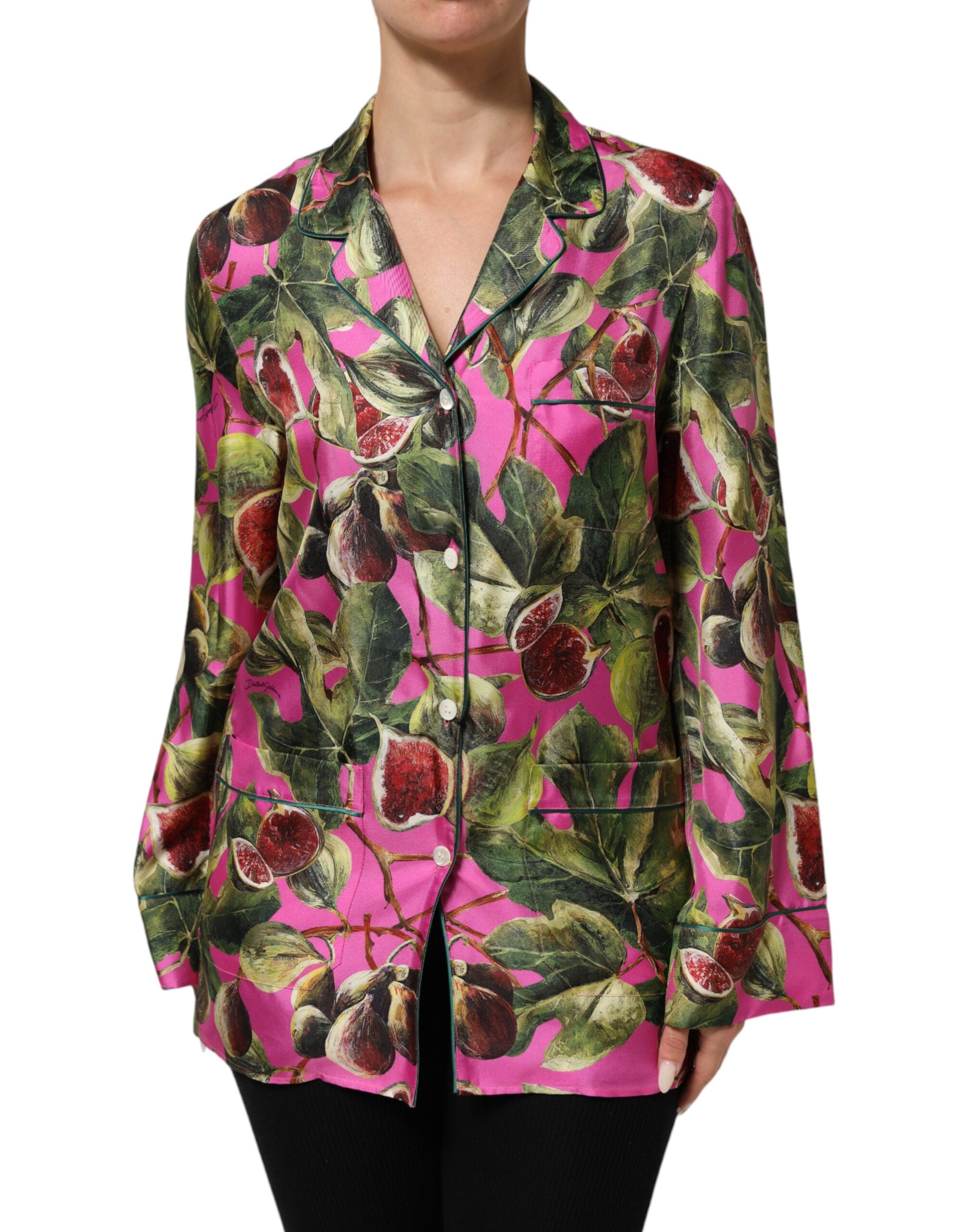 Blusa de seda con estampado de higos en rosa intenso de Dolce & Gabbana-2