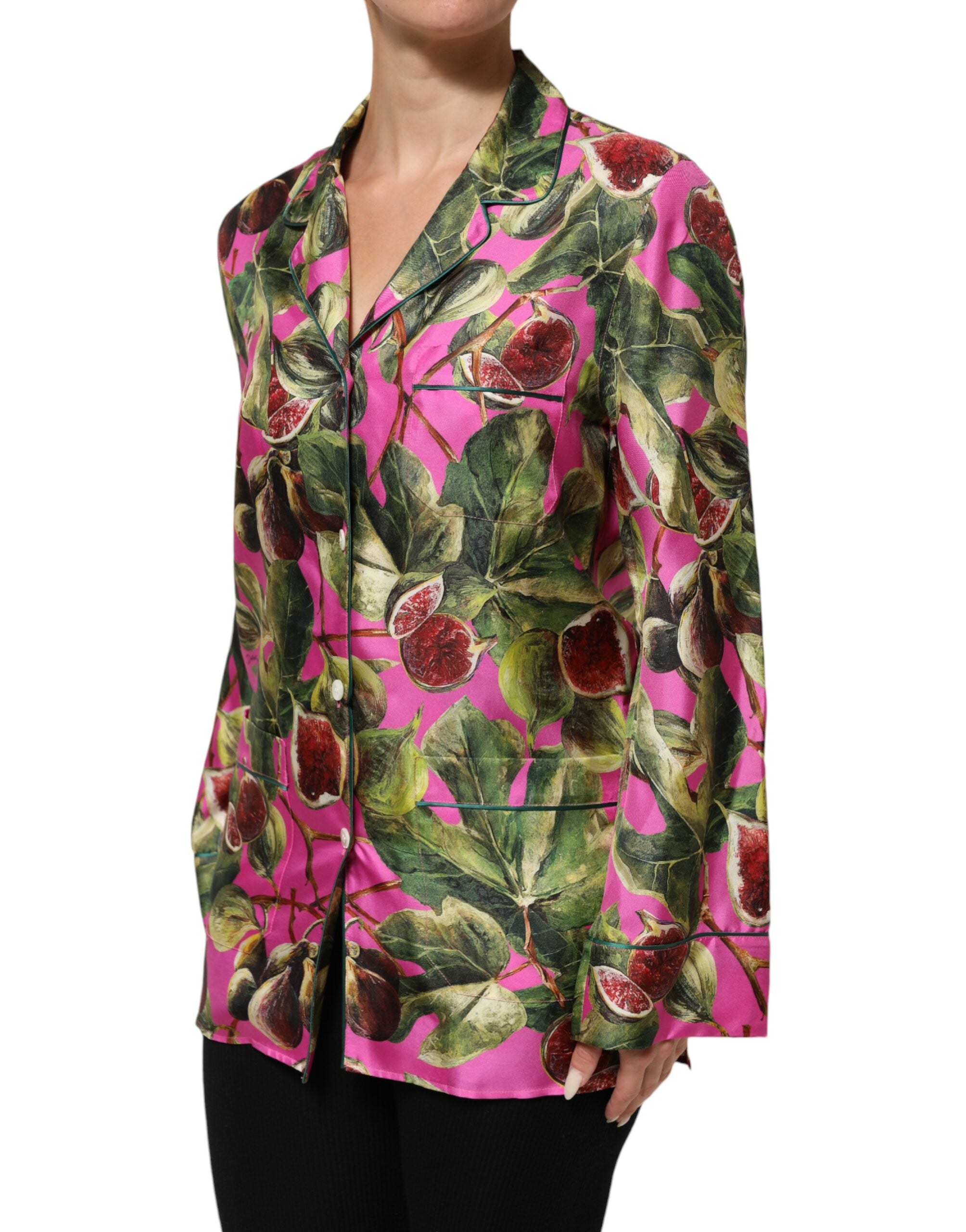 Blusa de seda con estampado de higos en rosa intenso de Dolce & Gabbana-3